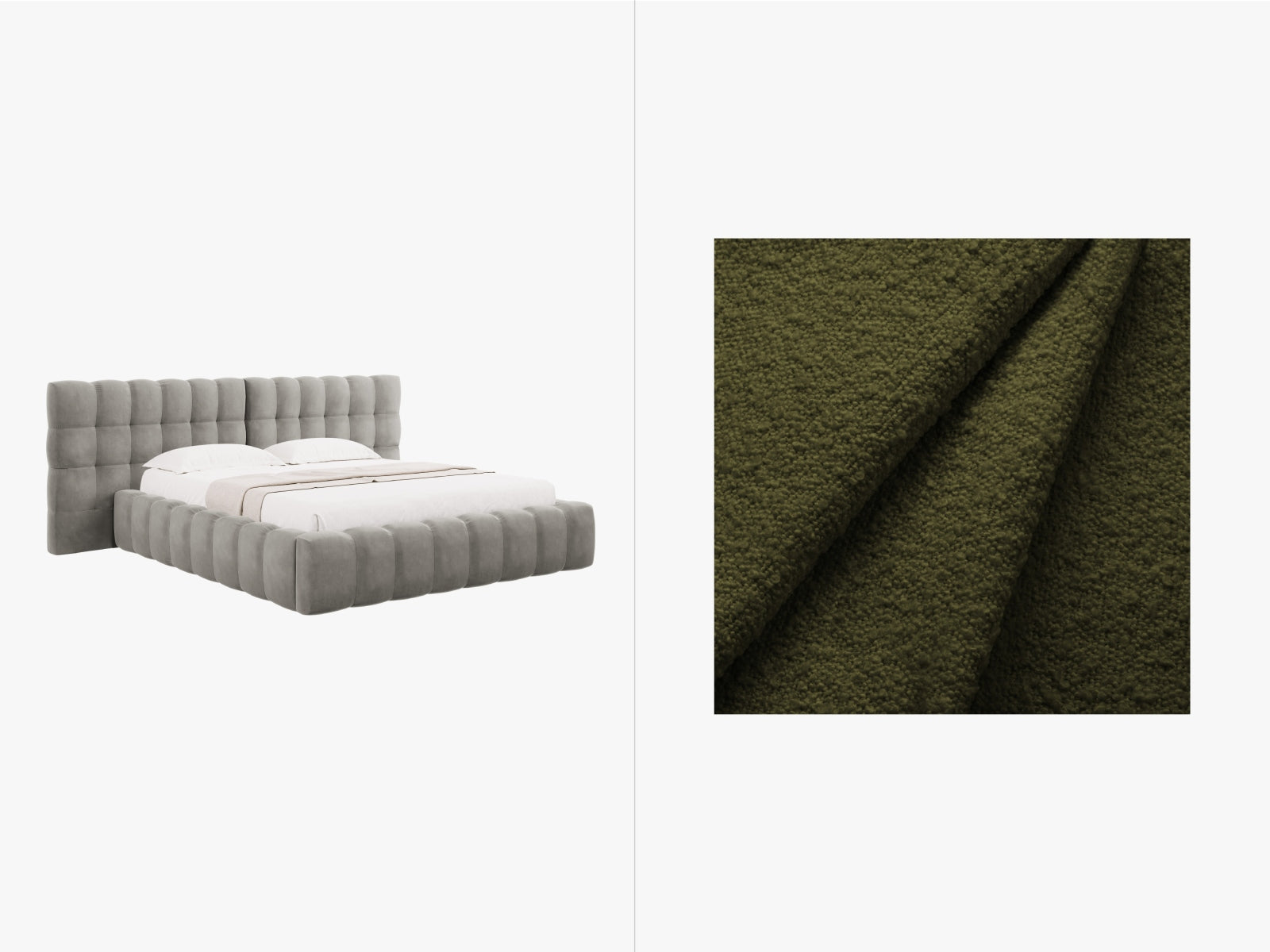 Mamaia Boucle Bett mit Strauaum und doppeltem Headboard 250cm in Dark Olive Green/Schwarz präsentiert im Onlineshop von KAQTU Design AG. Bett ist von Micadoni