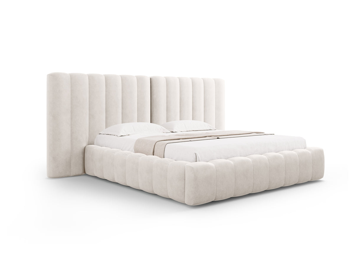 Kelp Bett mit Stauraum und doppeltem Headboard 160cm in Grey Beige Melange-Moly präsentiert im Onlineshop von KAQTU Design AG. Bett ist von Micadoni