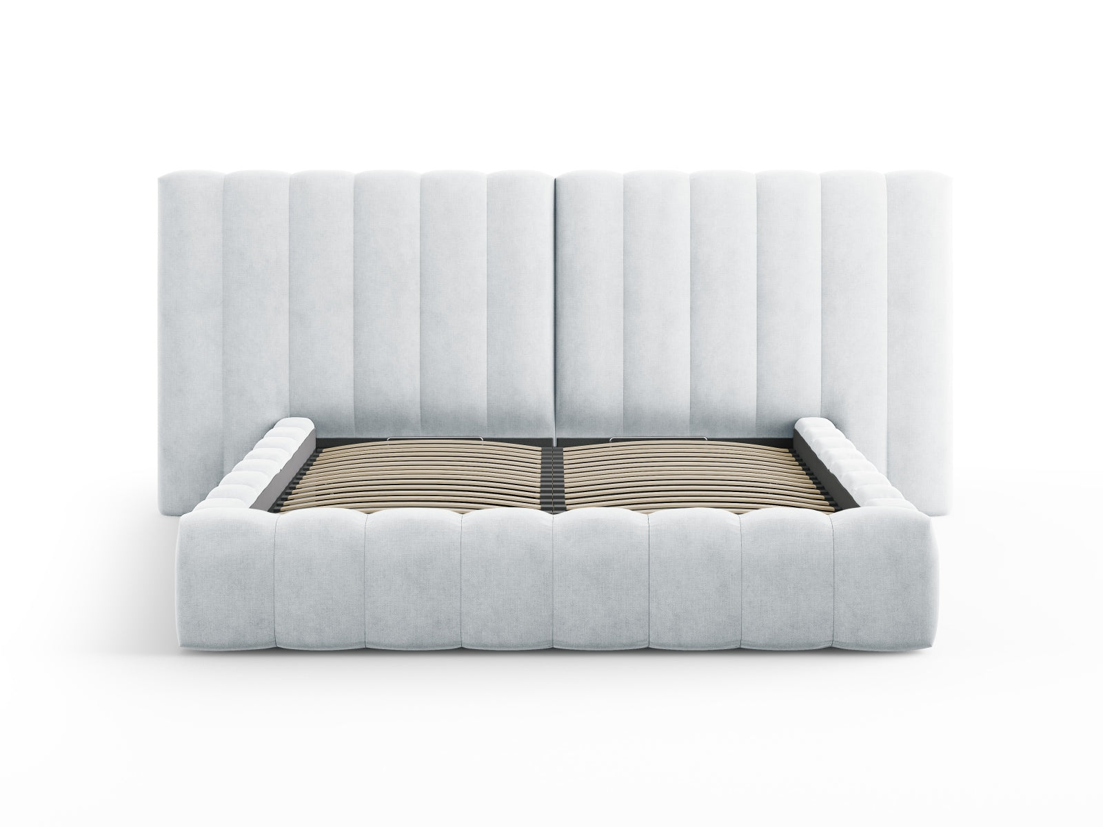 Entdecken Sie das Kelp Bett von Micadoni: stilvolles Design, praktischer Stauraum und ein elegantes doppeltes Headboard für erholsamen Schlaf.