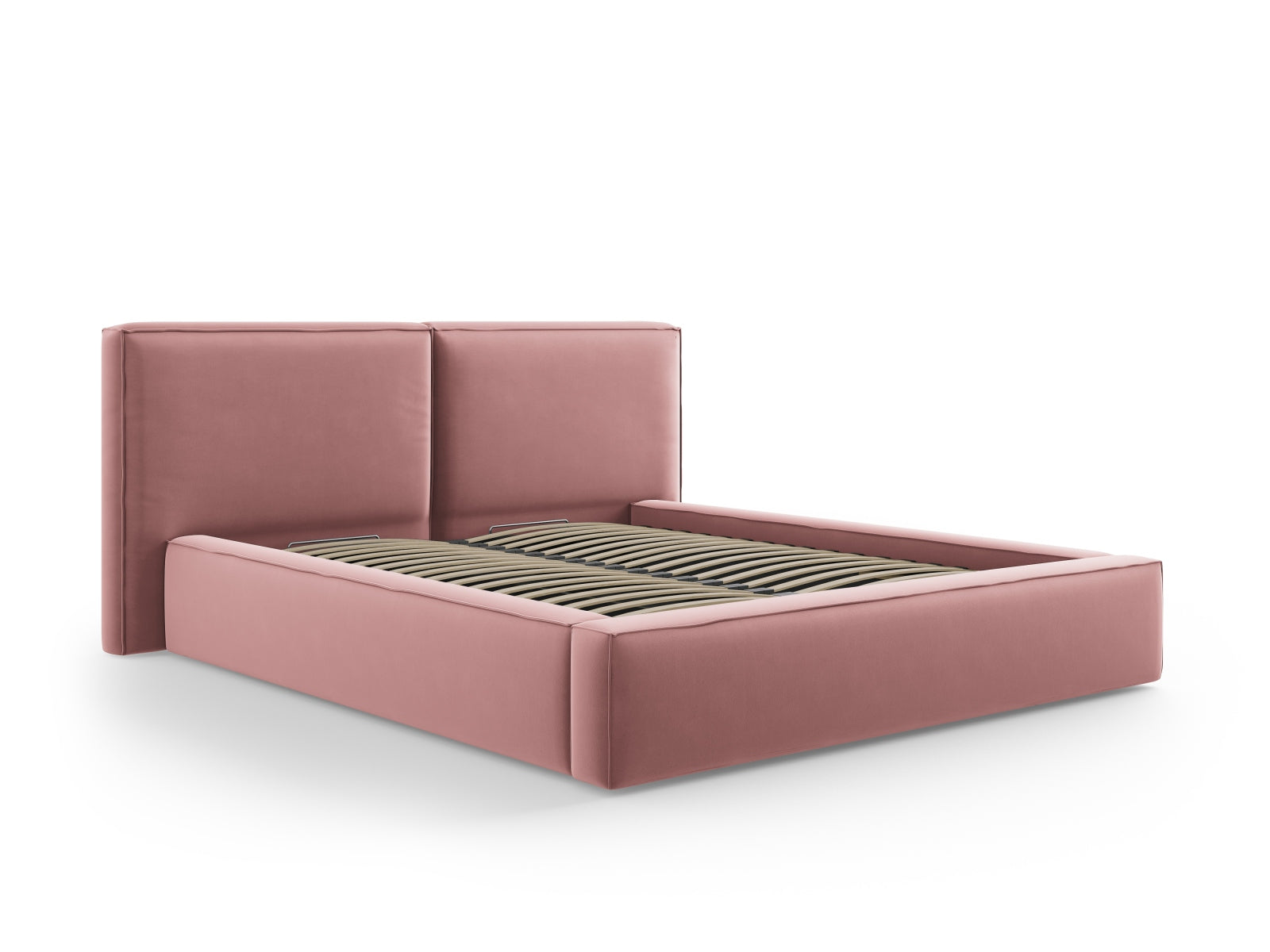 Erleben Sie das Jodie Velour Bett von Micadoni: 214 cm, luxuriöser Velourstoff, doppeltes Headboard und cleverer Stauraum für Ihr Schlafzimmer.