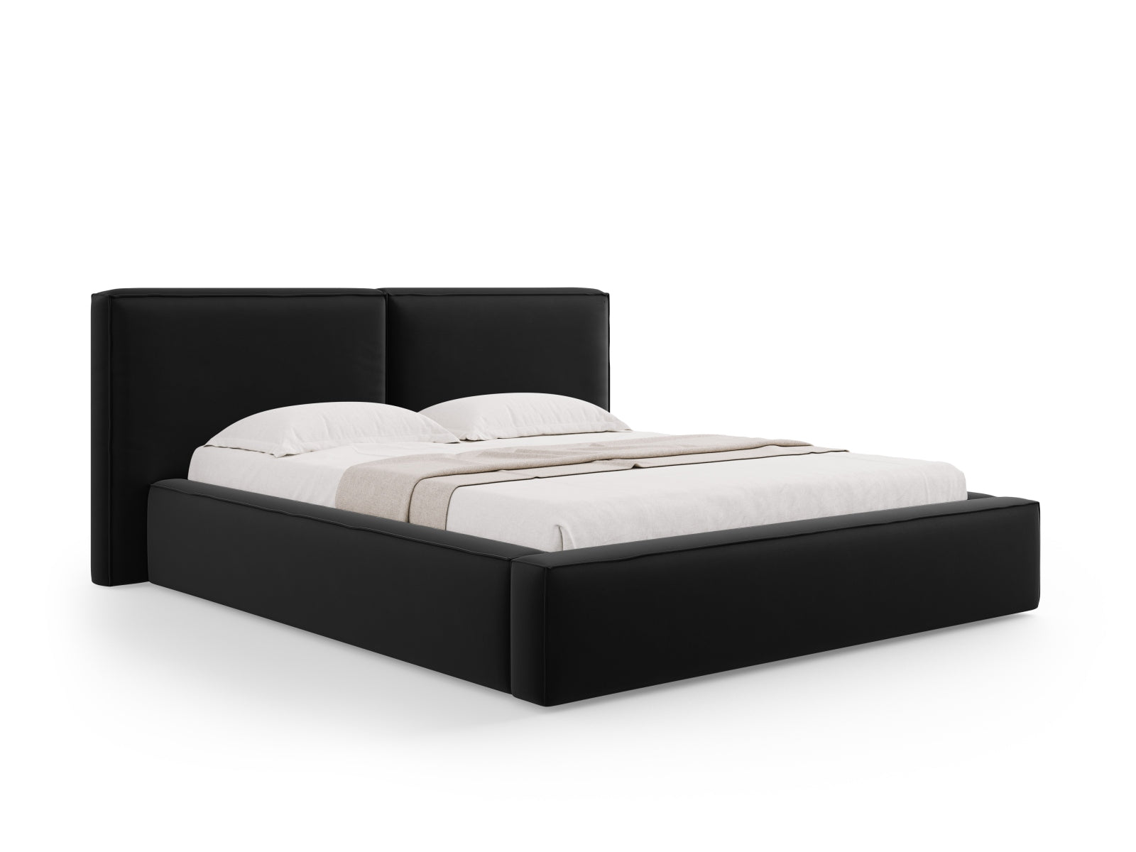 Jodie Bett mit Stauraum und doppeltem Headboard 160cm in Black-Bluvel präsentiert im Onlineshop von KAQTU Design AG. Bett ist von Micadoni