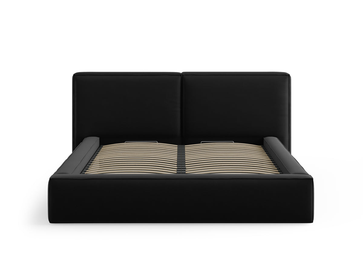Jodie Bett mit Stauraum und doppeltem Headboard 160cm in Black-Bluvel präsentiert im Onlineshop von KAQTU Design AG. Bett ist von Micadoni