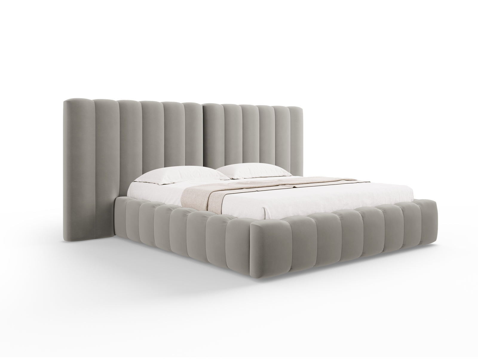 Kelp Velour Bett mit Stauraum und double Headboard in Light Grey präsentiert im Onlineshop von KAQTU Design AG. Bett ist von Micadoni