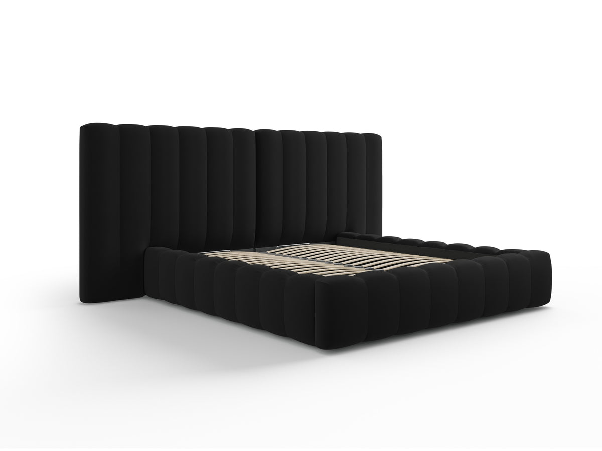 Kelp Bett mit Stauraum und double Headboard 160cm in Black-Bluvel präsentiert im Onlineshop von KAQTU Design AG. Bett ist von Micadoni