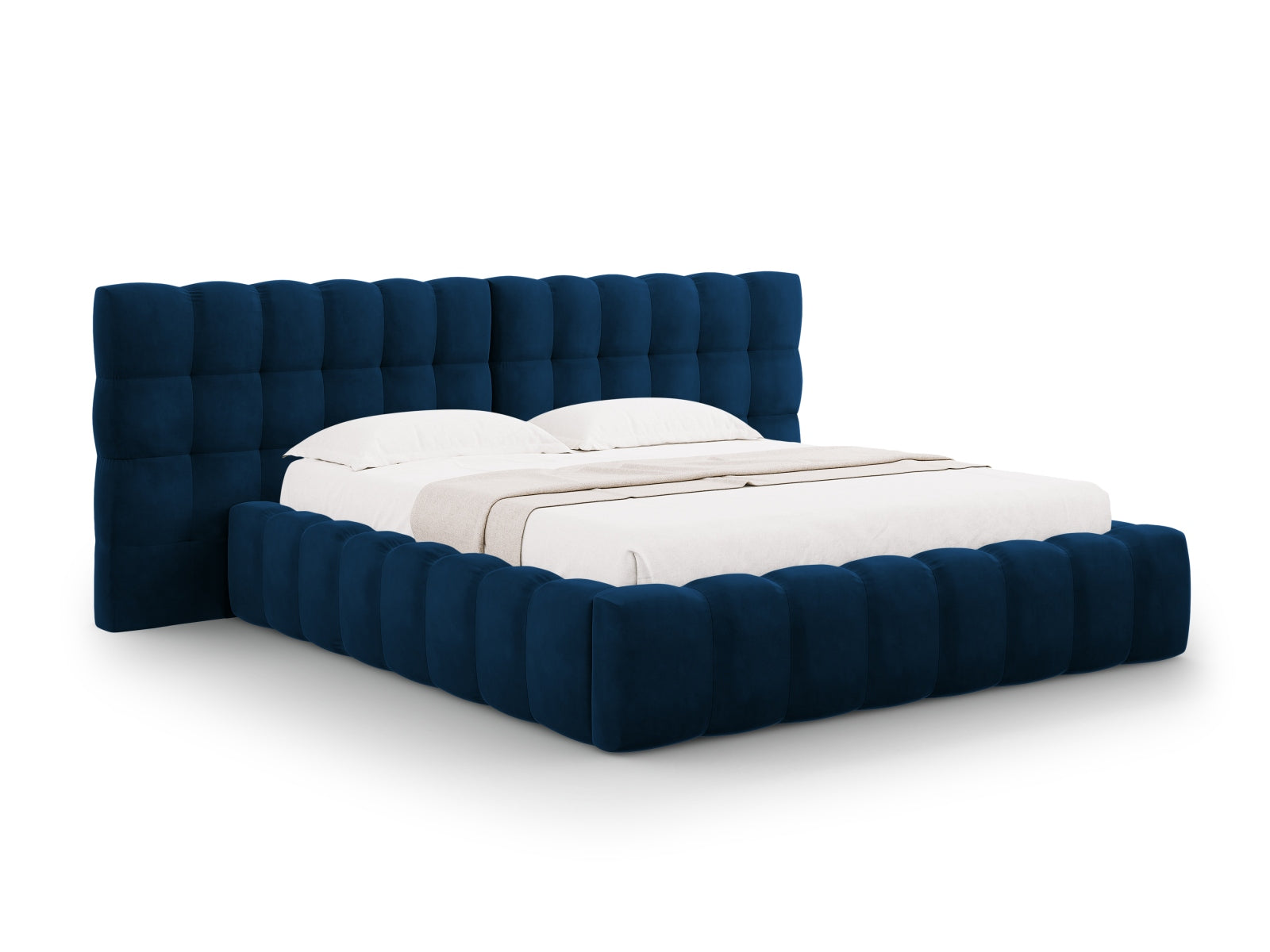 Mamaia Velour Bett mit Strauaum und doppeltem Headboard 250cm in Royal Blue/Schwarz präsentiert im Onlineshop von KAQTU Design AG. Bett ist von Micadoni