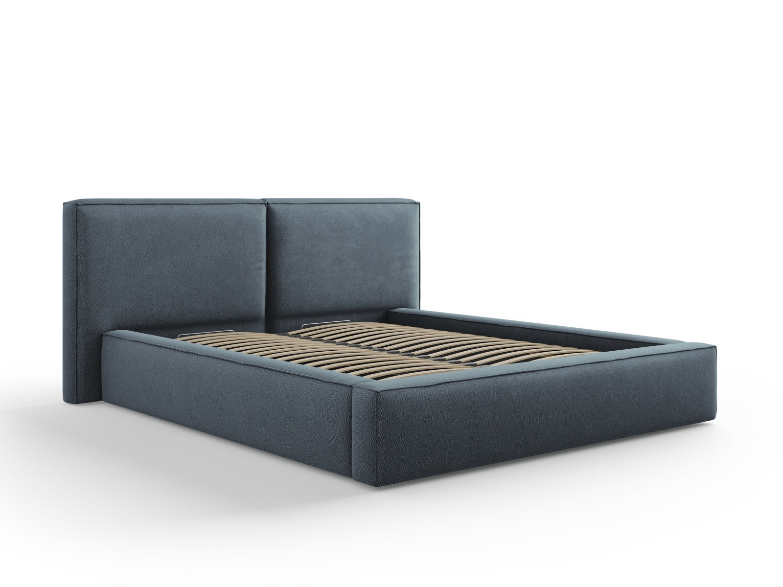 Jodie Bett mit Stauraumfunktion mit doppeltem Headboard 160cm in Blue-Megan präsentiert im Onlineshop von KAQTU Design AG. Bett ist von Micadoni