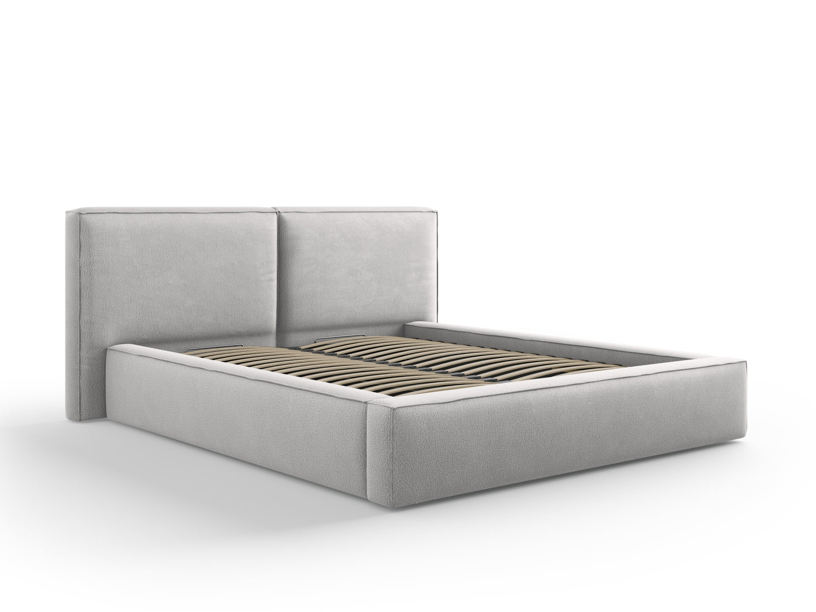 Jodie Bett mit Stauraumfunktion mit doppeltem Headboard 160cm in Light Grey-Megan präsentiert im Onlineshop von KAQTU Design AG. Bett ist von Micadoni