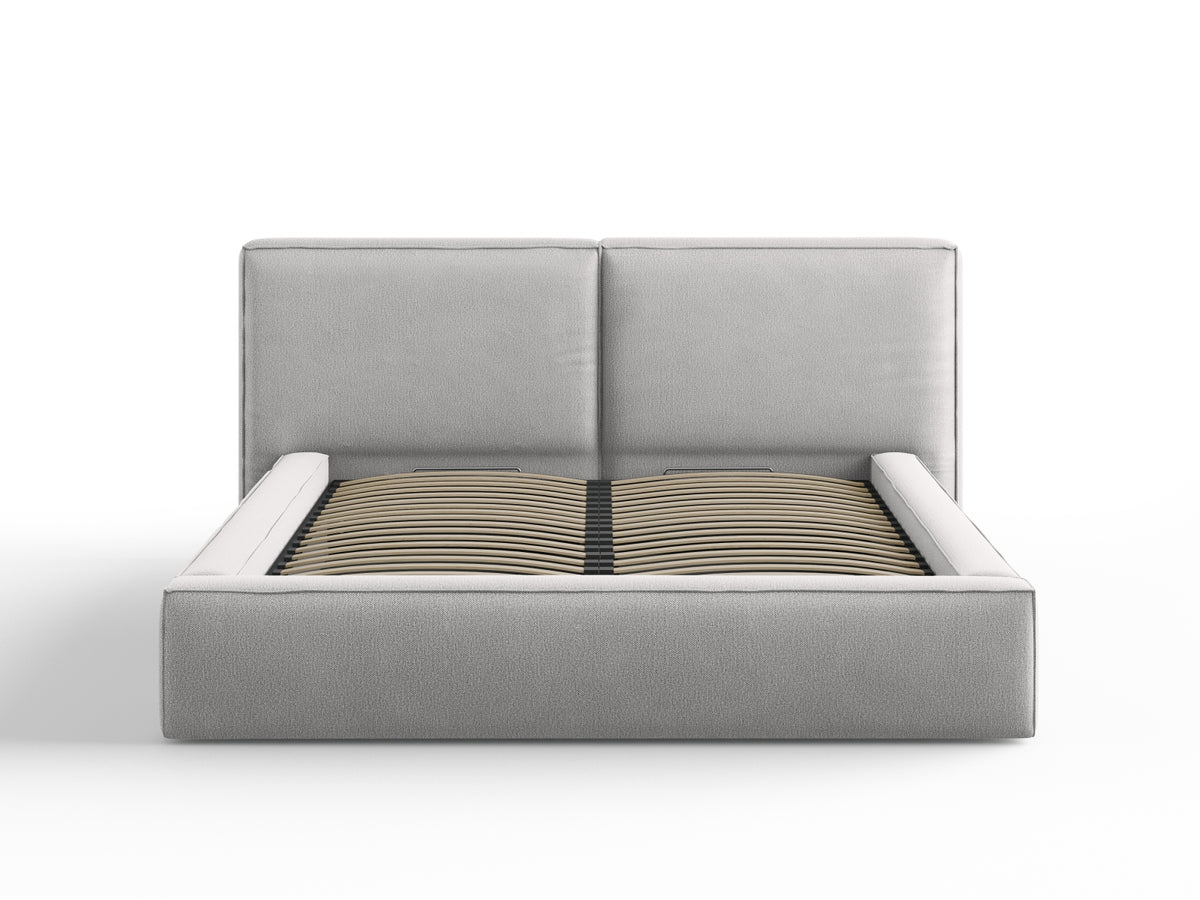 Jodie Bett mit Stauraumfunktion mit doppeltem Headboard 160cm in Light Grey-Megan präsentiert im Onlineshop von KAQTU Design AG. Bett ist von Micadoni