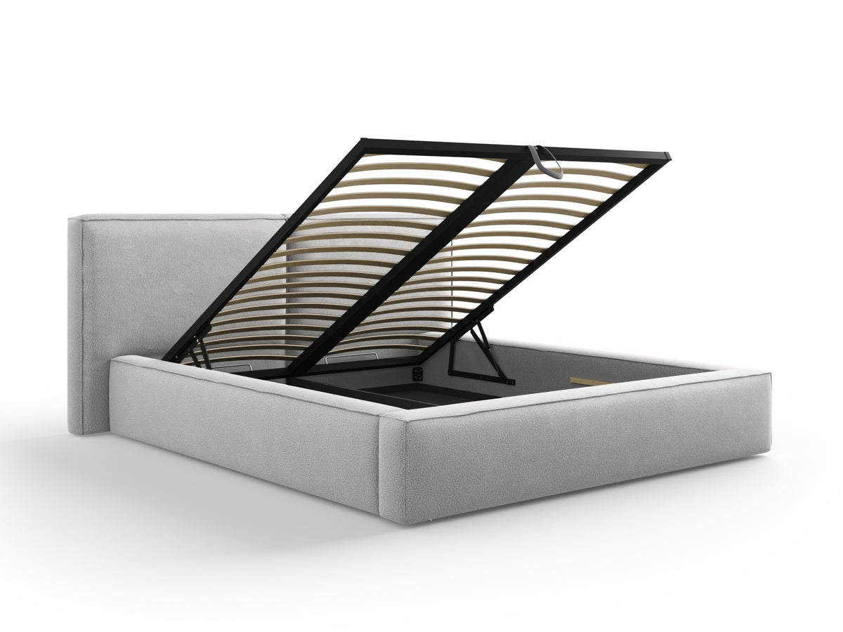 Jodie Bett mit Stauraumfunktion mit doppeltem Headboard 160cm in Light Grey-Megan präsentiert im Onlineshop von KAQTU Design AG. Bett ist von Micadoni