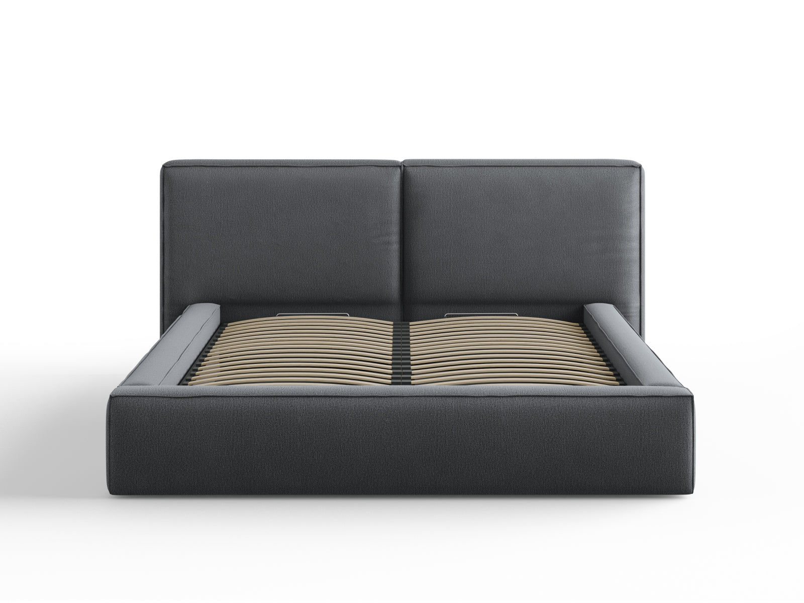 Elegantes Jodie Bett in Dunkelgrau mit praktischem Stauraum und doppeltem Kopfteil, ideal für stilvolle Schlafzimmer.