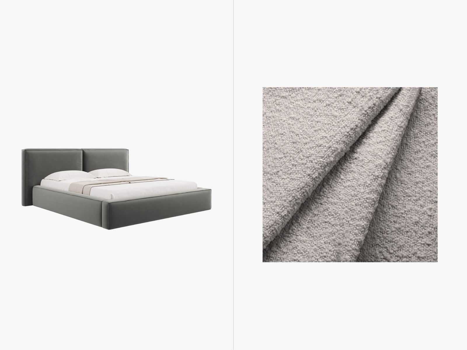 Jodie Boucle Bett mit Stauraum und Headboard 234cm in Light Grey präsentiert im Onlineshop von KAQTU Design AG. Bett ist von Micadoni