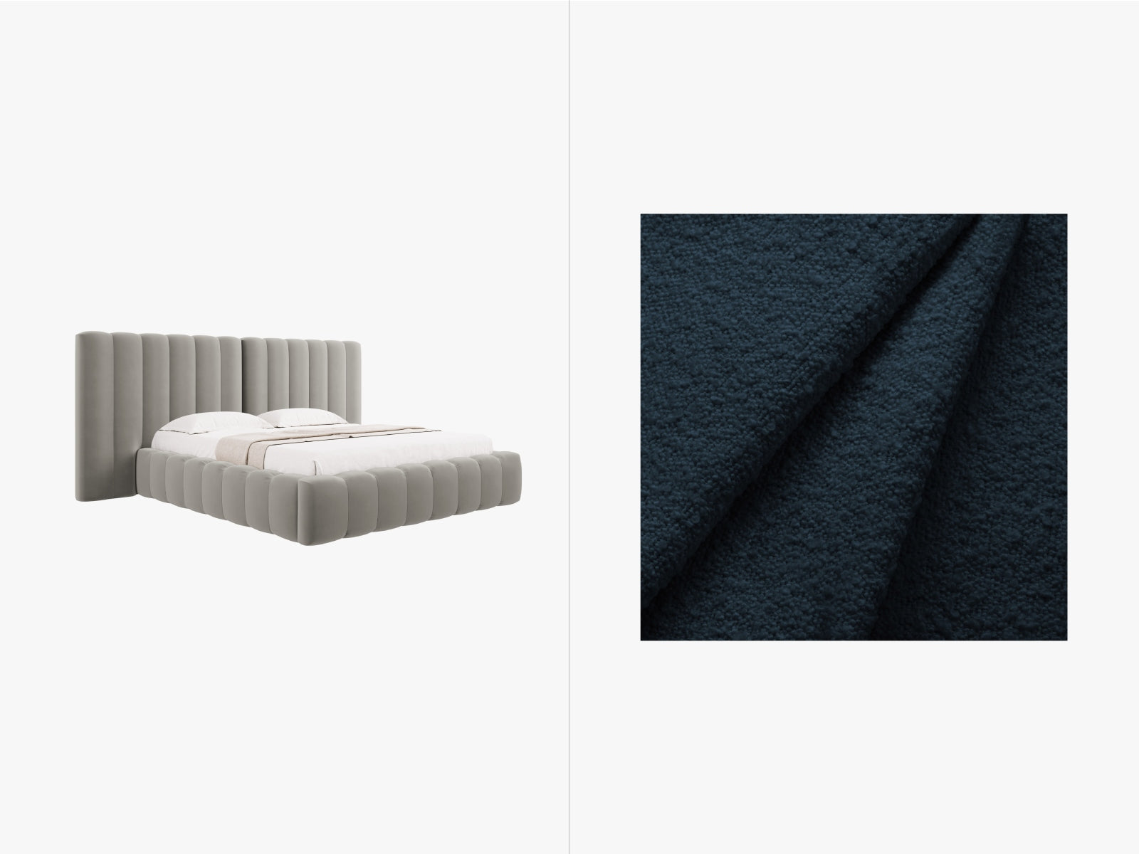 Kelp Boucle Bett mit Stauraum und doppeltem Headboard in Dark Blue präsentiert im Onlineshop von KAQTU Design AG. Bett ist von Micadoni