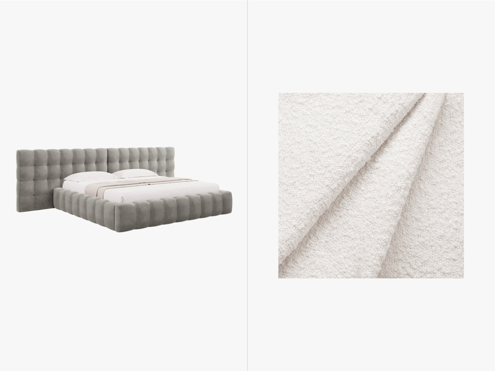 Mamaia Boucle Bett mit Strauaum und doppeltem Headboard 300cm in White/Schwarz präsentiert im Onlineshop von KAQTU Design AG. Bett ist von Micadoni