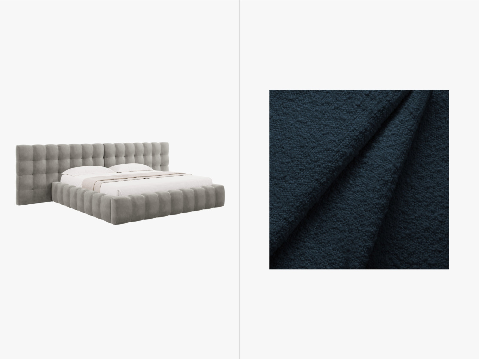 Mamaia Boucle Bett mit Strauaum und doppeltem Headboard 300cm in Dark Blue/Schwarz präsentiert im Onlineshop von KAQTU Design AG. Bett ist von Micadoni