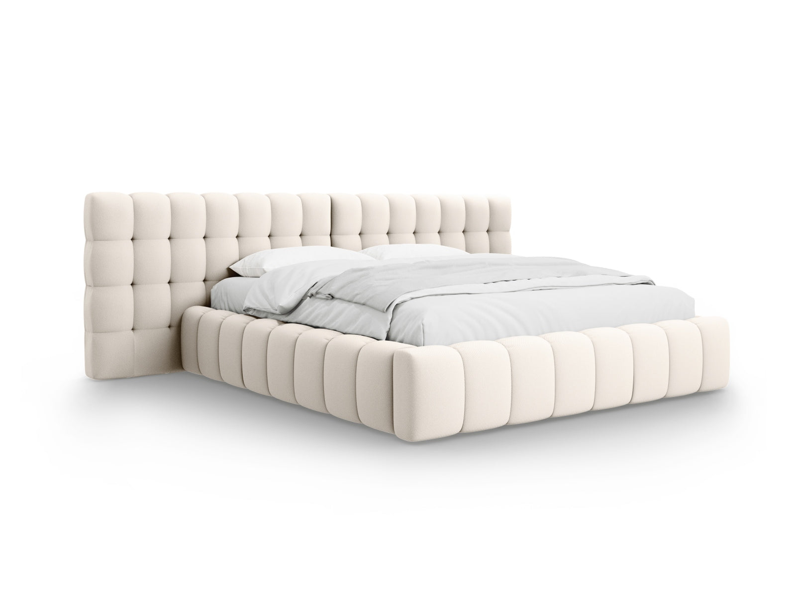 Mamaia Velour Bett mit Stauraum und doppeltem Headboard 180cm in Light Beige/Schwarz-Neve präsentiert im Onlineshop von KAQTU Design AG. Bett ist von Micadoni