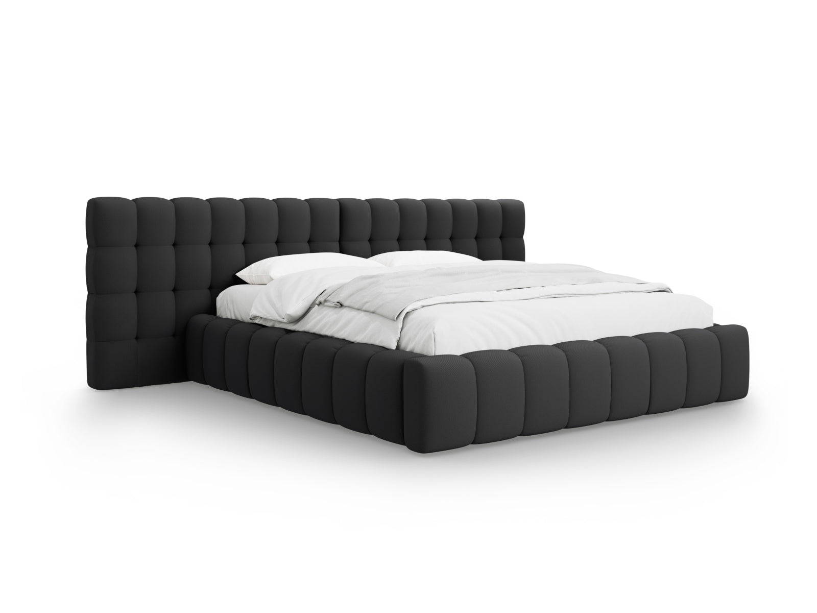 Mamaia Velour Bett mit Stauraum und doppeltem Headboard 180cm in Dark Grey/Schwarz-Neve präsentiert im Onlineshop von KAQTU Design AG. Bett ist von Micadoni
