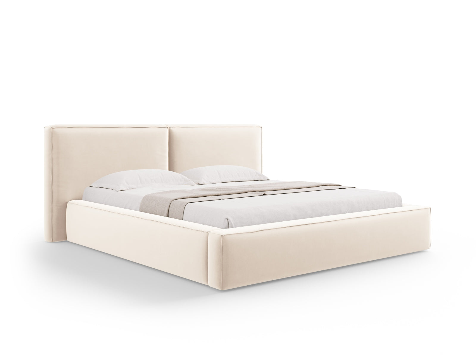 Jodie Velour Bett mit Strauaum und doppeltem Headboard 234cm in Light Beige präsentiert im Onlineshop von KAQTU Design AG. Bett ist von Micadoni