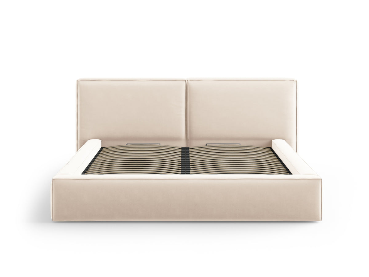 Jodie Bett mit Stauraum und doppeltem Headboard 180cm in Light Beige-Bluvel präsentiert im Onlineshop von KAQTU Design AG. Bett ist von Micadoni