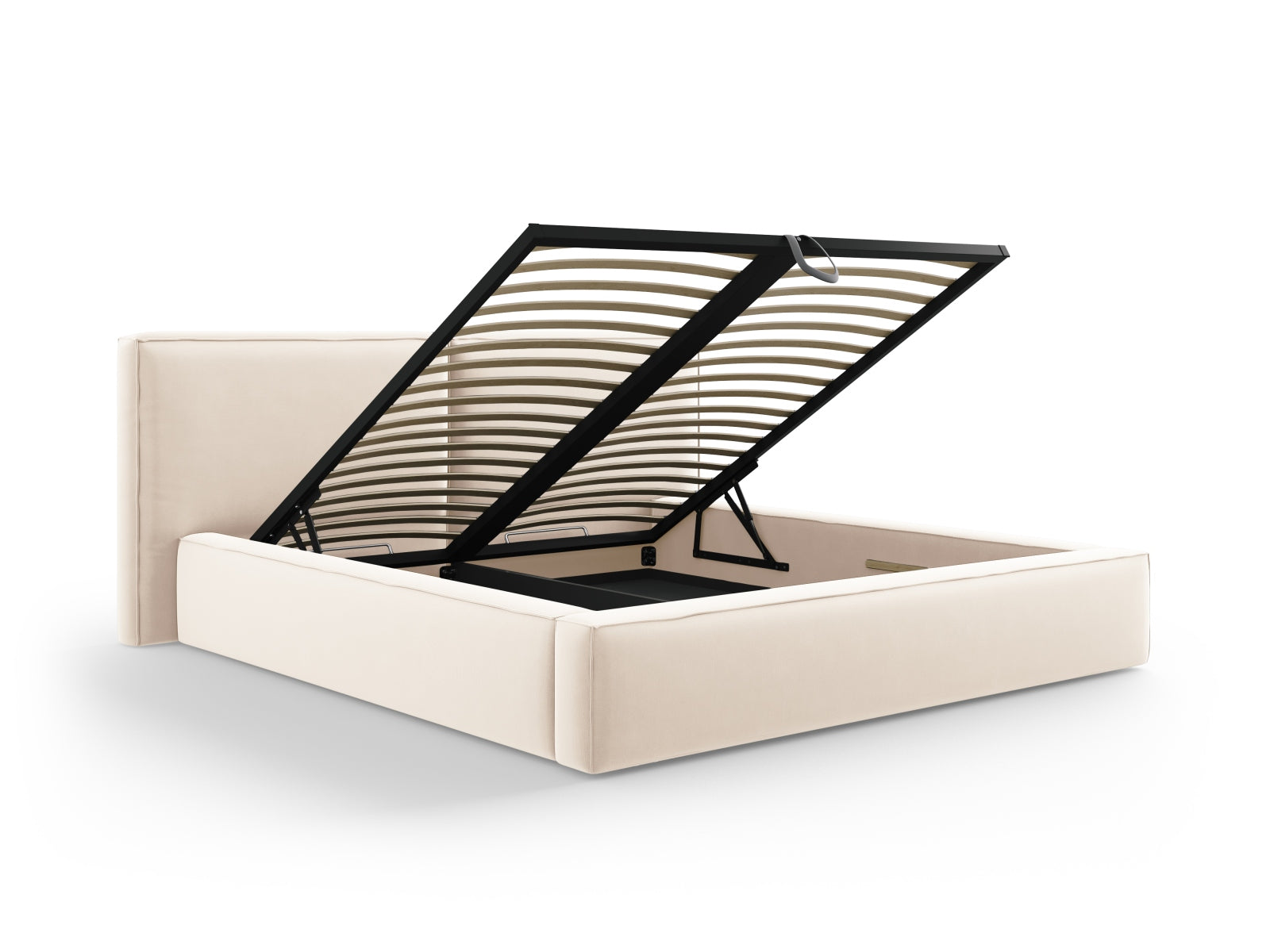 Jodie Bett mit Stauraum und doppeltem Headboard 180cm in Light Beige-Bluvel präsentiert im Onlineshop von KAQTU Design AG. Bett ist von Micadoni