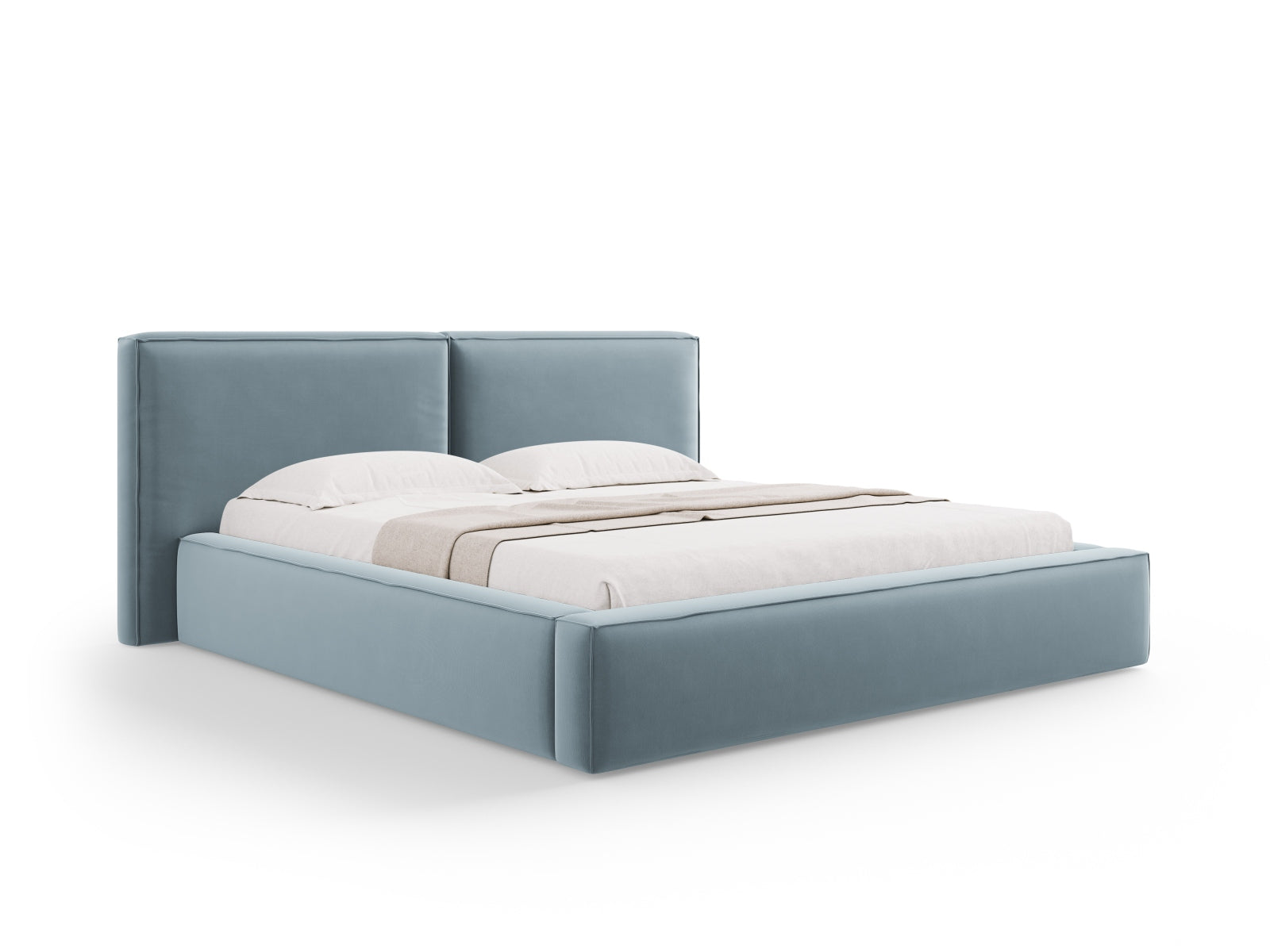 Jodie Velour Bett mit Strauaum und doppeltem Headboard 234cm in Light Blue präsentiert im Onlineshop von KAQTU Design AG. Bett ist von Micadoni