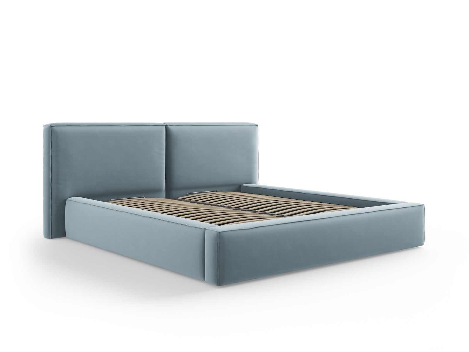Jodie Bett mit Stauraum und doppeltem Headboard 180cm in Light Blue-Bluvel präsentiert im Onlineshop von KAQTU Design AG. Bett ist von Micadoni