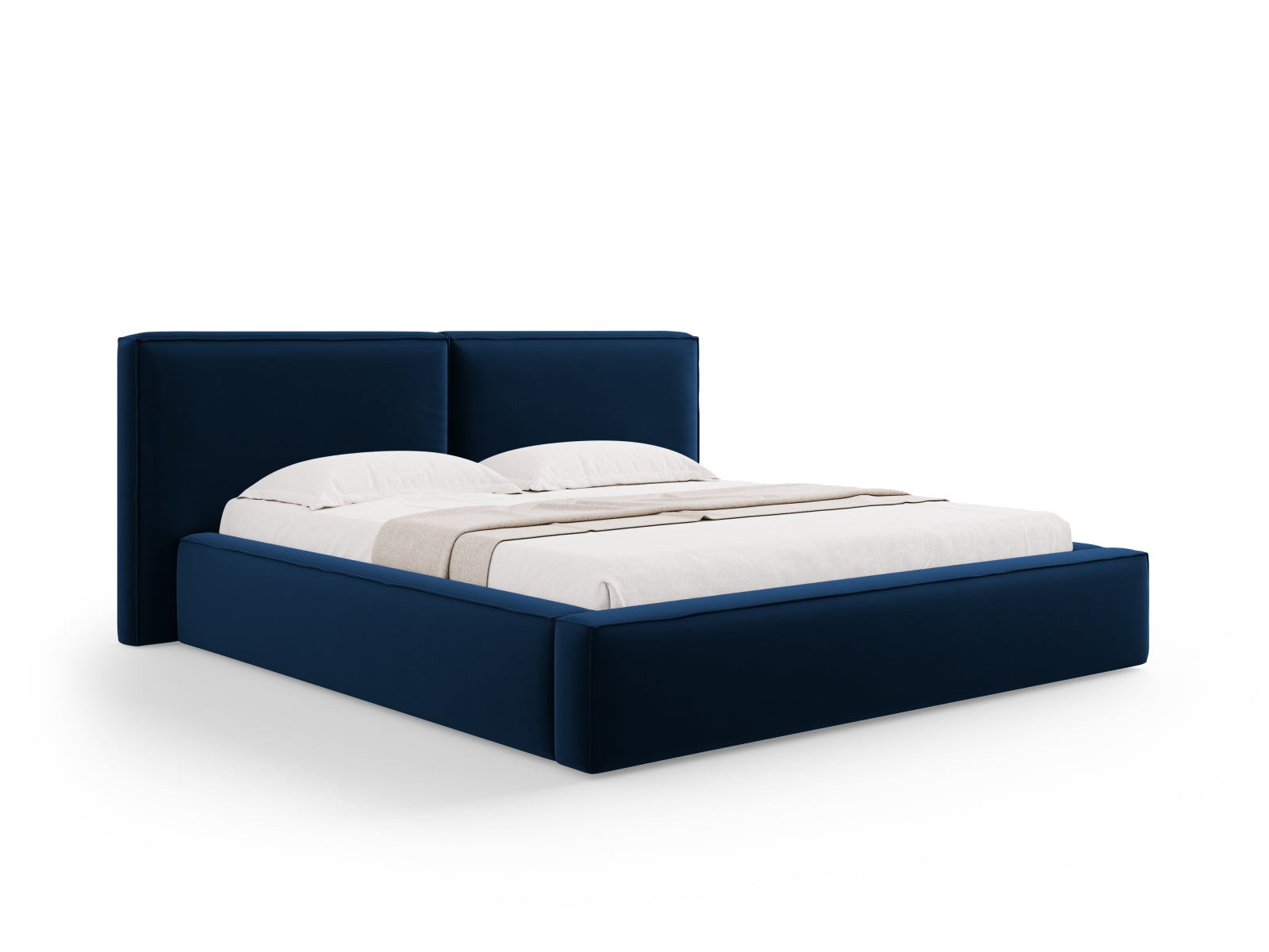 Jodie Velour Bett mit Strauaum und doppeltem Headboard 234cm in Royal Blue präsentiert im Onlineshop von KAQTU Design AG. Bett ist von Micadoni