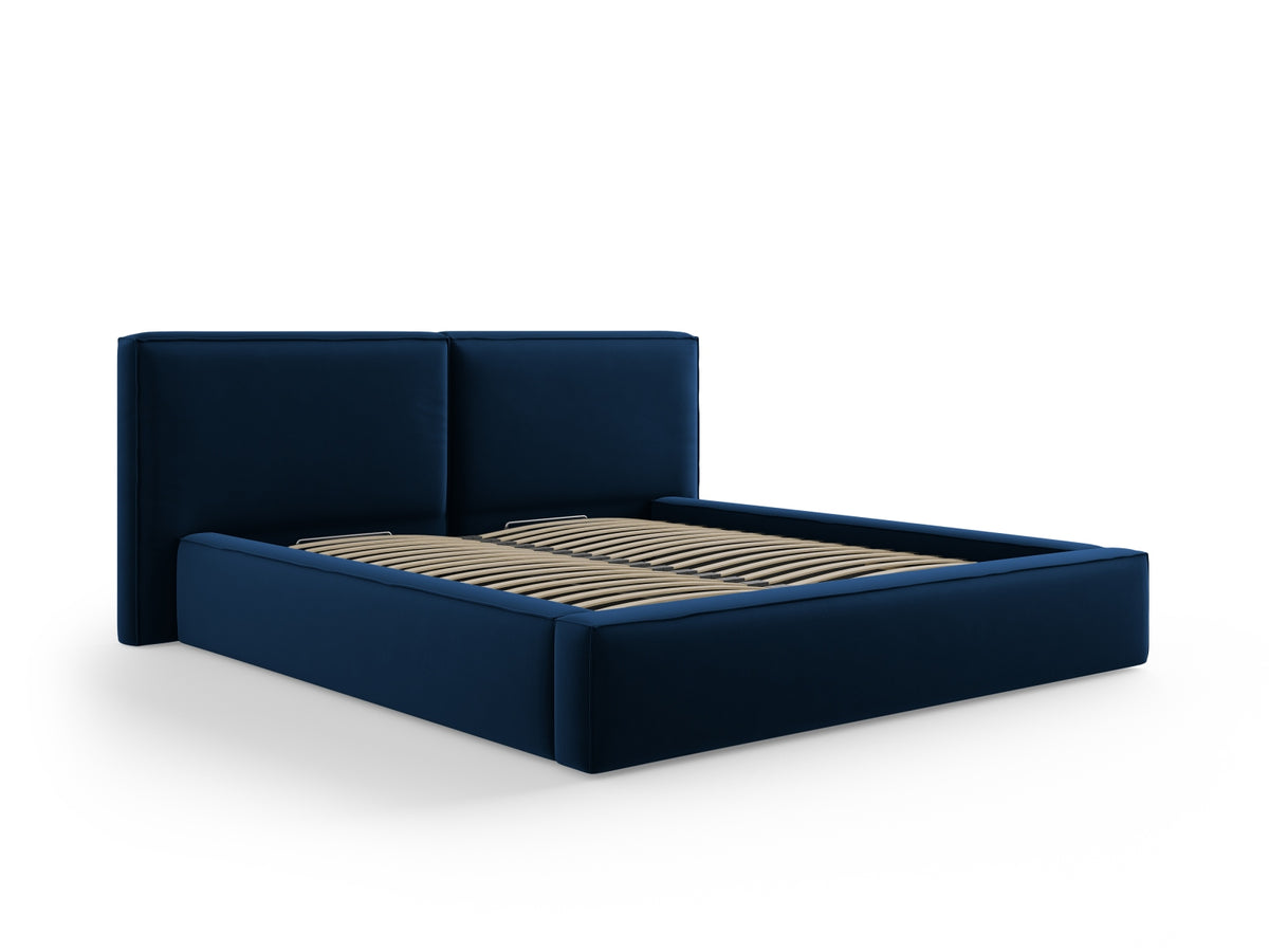 Jodie Bett mit Stauraum und doppeltem Headboard 180cm in Royal Blue-Bluvel präsentiert im Onlineshop von KAQTU Design AG. Bett ist von Micadoni