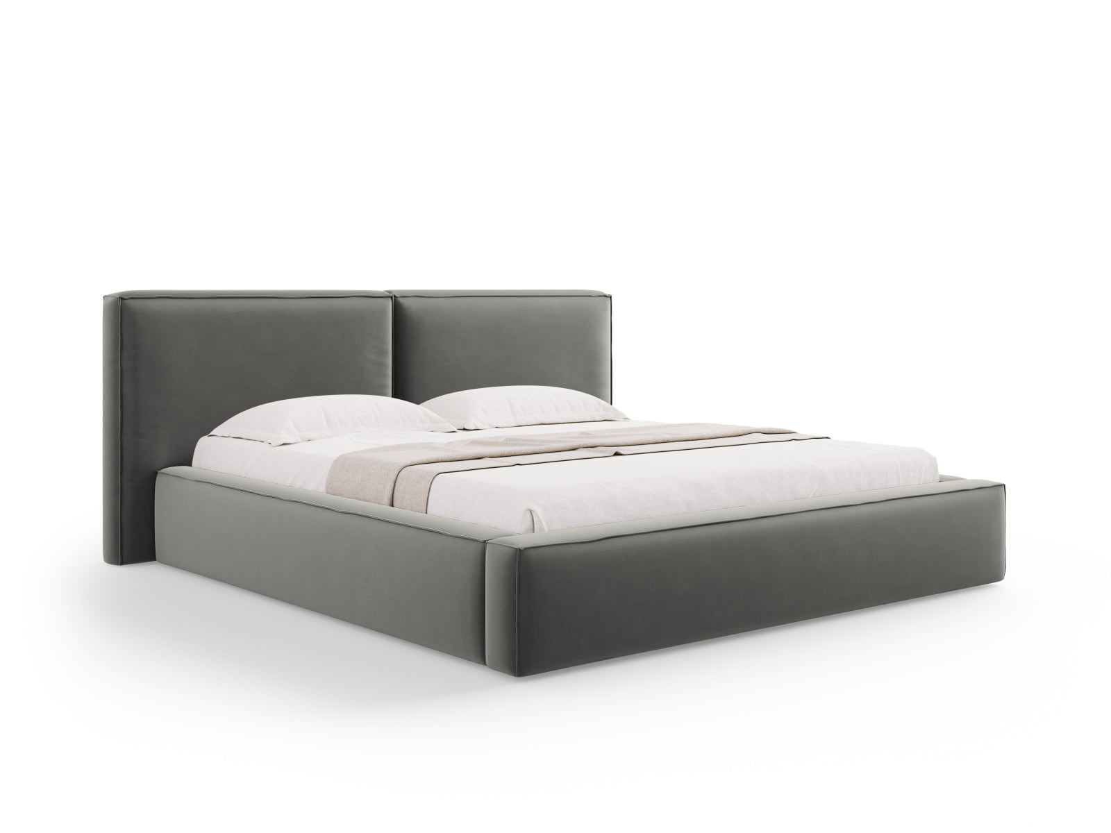 Jodie Velour Bett mit Strauaum und doppeltem Headboard 234cm in Light Grey präsentiert im Onlineshop von KAQTU Design AG. Bett ist von Micadoni