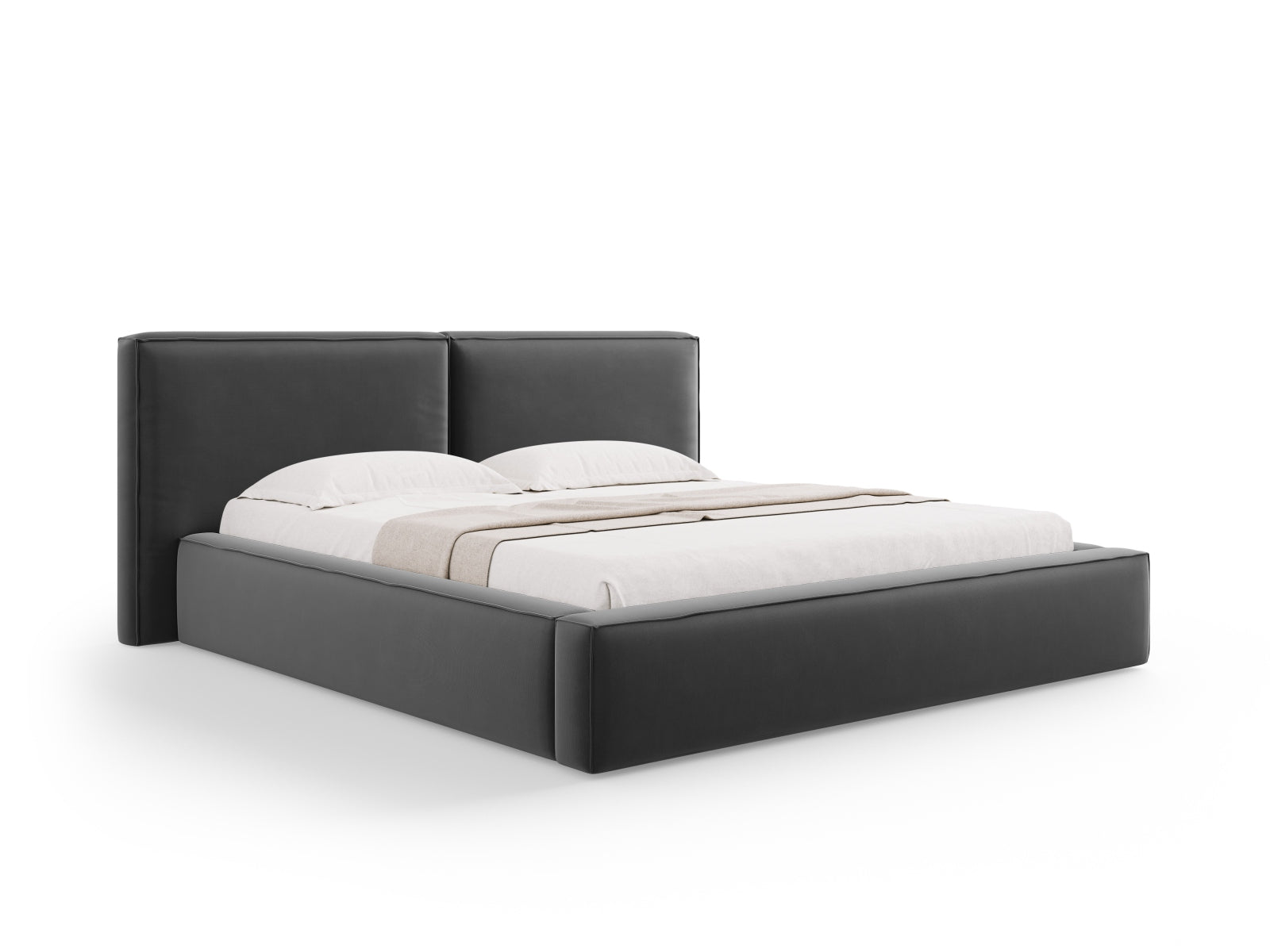Jodie Velour Bett mit Strauaum und doppeltem Headboard 234cm in Grey präsentiert im Onlineshop von KAQTU Design AG. Bett ist von Micadoni
