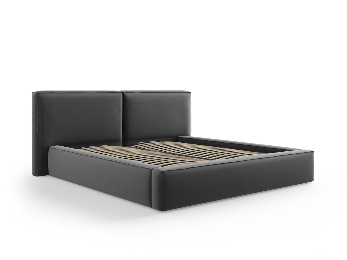 Jodie Bett mit Stauraum und doppeltem Headboard 180cm in Grey-Bluvel präsentiert im Onlineshop von KAQTU Design AG. Bett ist von Micadoni