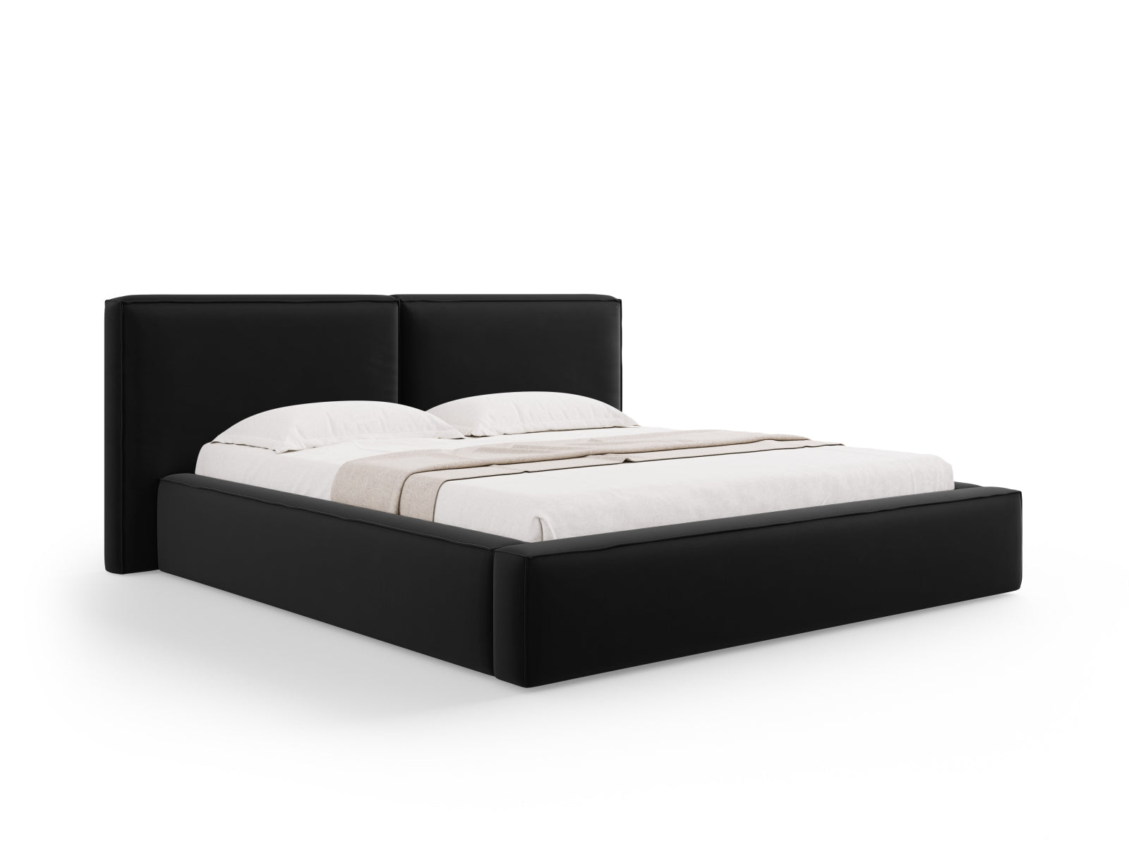 Jodie Velour Bett mit Strauaum und doppeltem Headboard 234cm in Black präsentiert im Onlineshop von KAQTU Design AG. Bett ist von Micadoni