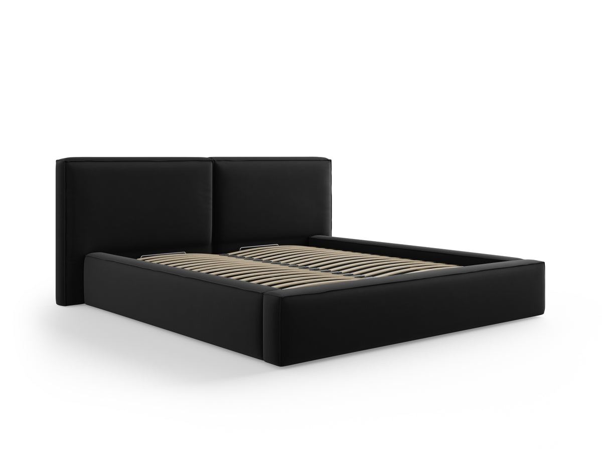 Jodie Bett mit Stauraum und doppeltem Headboard 180cm in Black-Bluvel präsentiert im Onlineshop von KAQTU Design AG. Bett ist von Micadoni