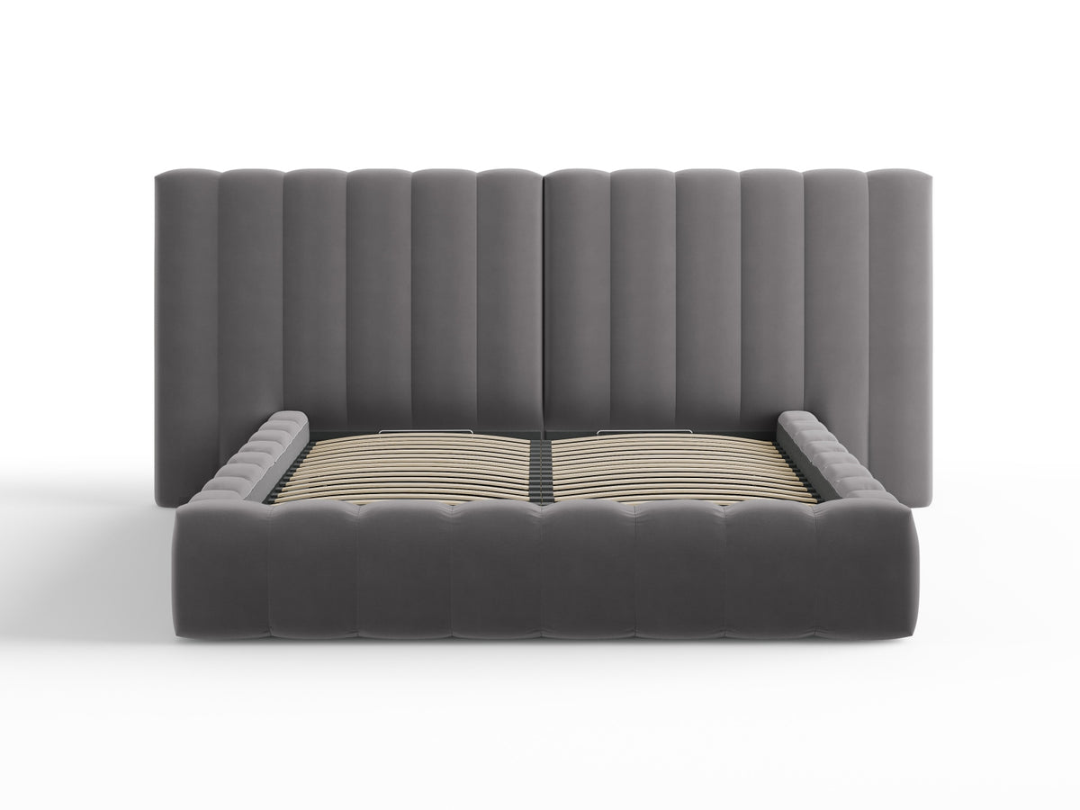Kelp Bett mit Stauraum und double Headboard 180cm in Grey-Bluvel präsentiert im Onlineshop von KAQTU Design AG. Bett ist von Micadoni