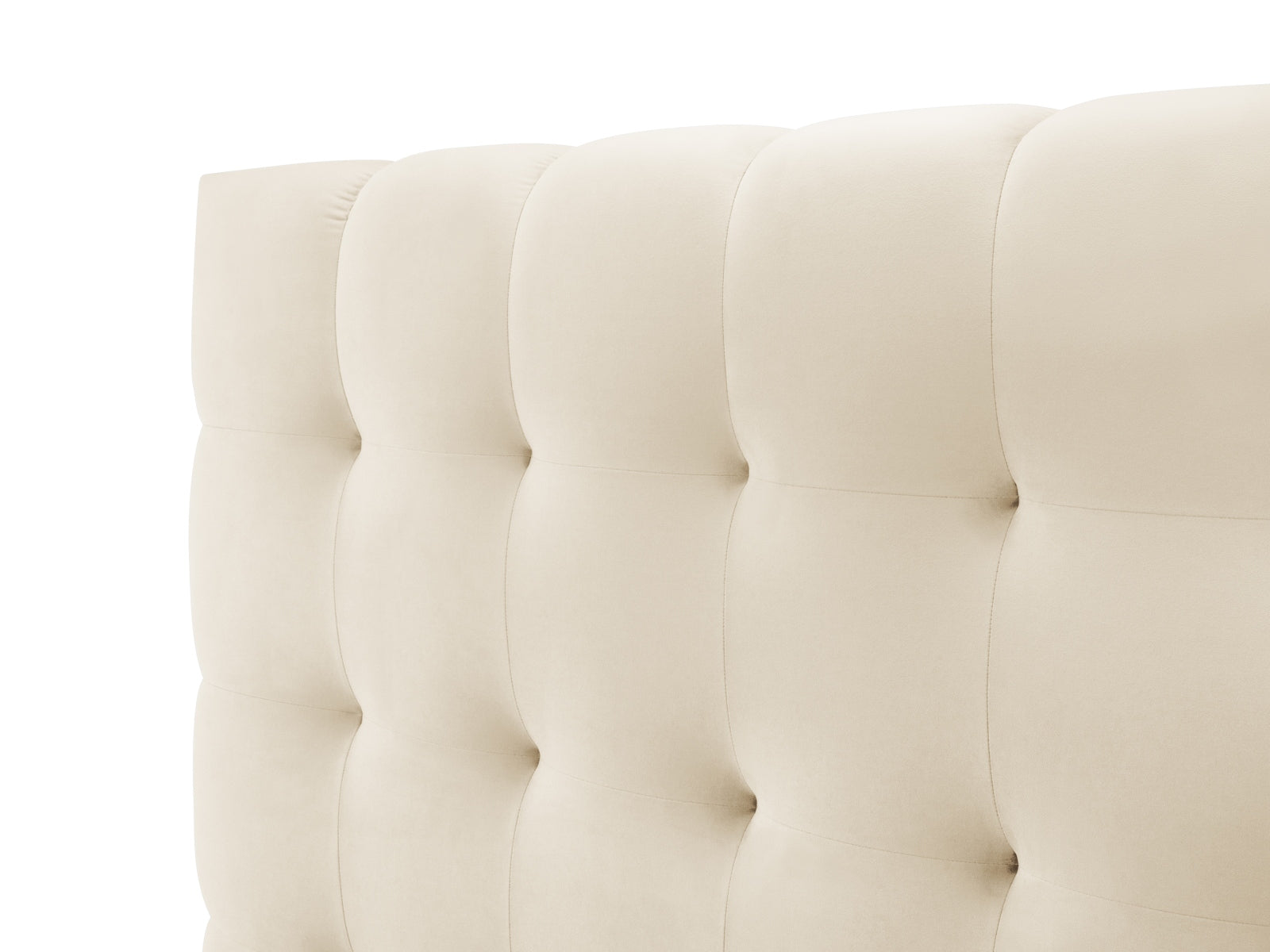 Elegantes Mamaia Velour Bett in zartem Beige, ausgestattet mit Stauraum und einem doppelten Kopfteil für zusätzlichen Komfort und Stil.