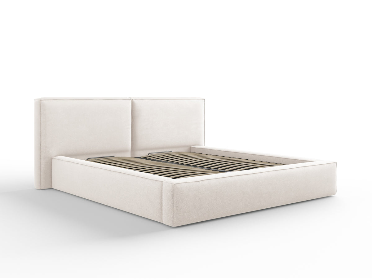 Jodie Bett mit Stauraumfunktion mit doppeltem Headboard 180cm in Light Beige-Megan präsentiert im Onlineshop von KAQTU Design AG. Bett ist von Micadoni