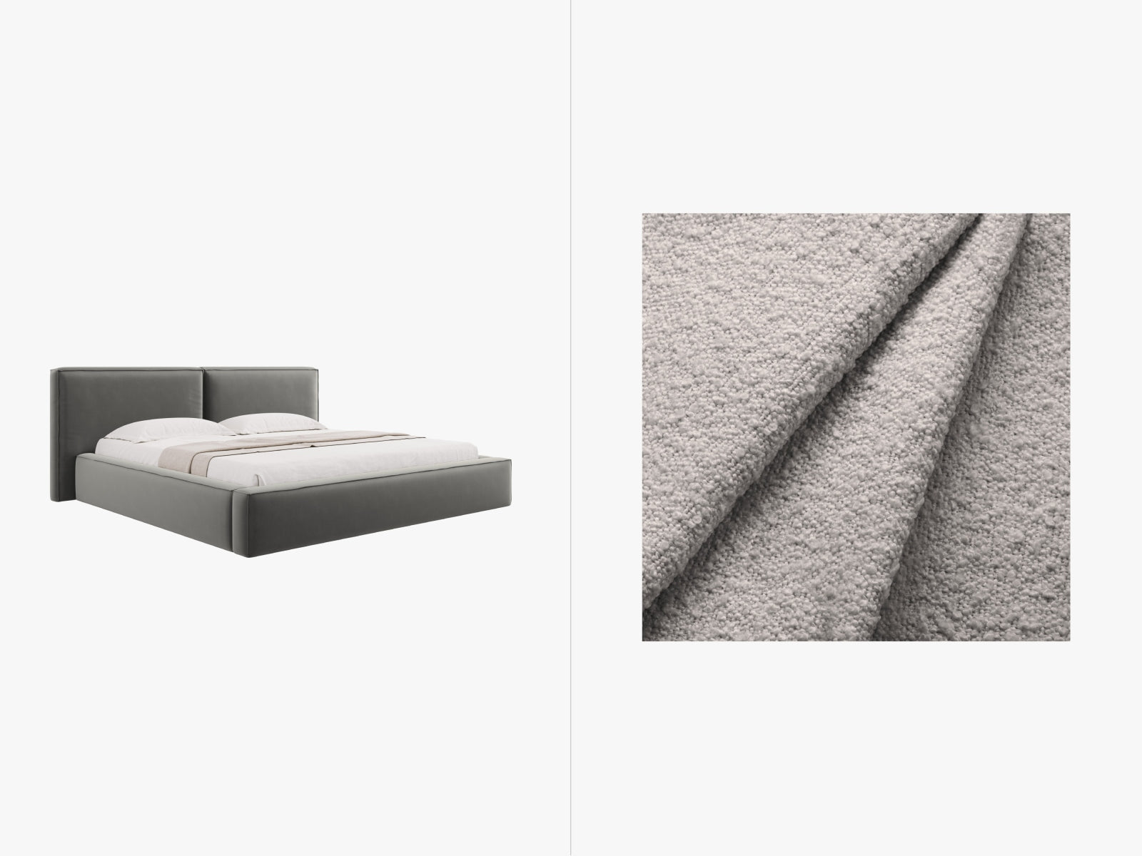 Jodie Boucle Bett mit Stauraum und Headboard 251cm in Light Grey präsentiert im Onlineshop von KAQTU Design AG. Bett ist von Micadoni