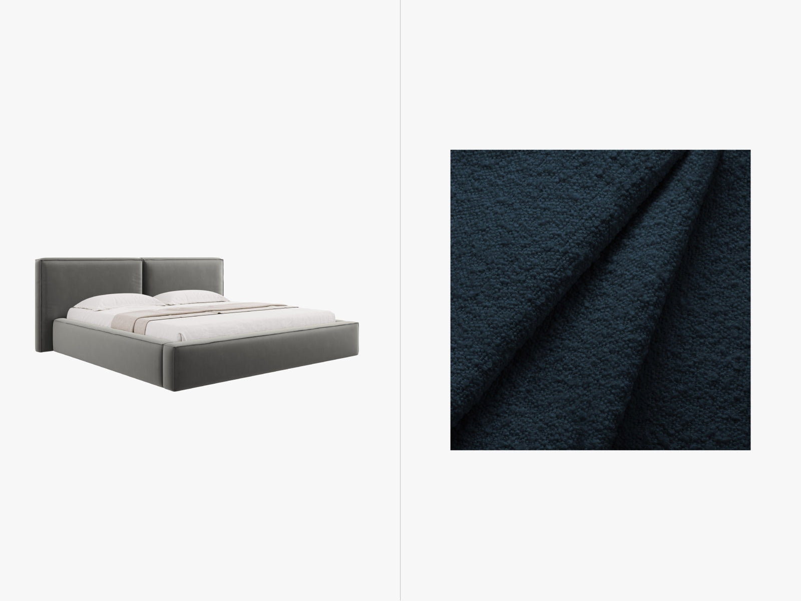 Jodie Boucle Bett mit Stauraum und Headboard 251cm in Dark Blue präsentiert im Onlineshop von KAQTU Design AG. Bett ist von Micadoni