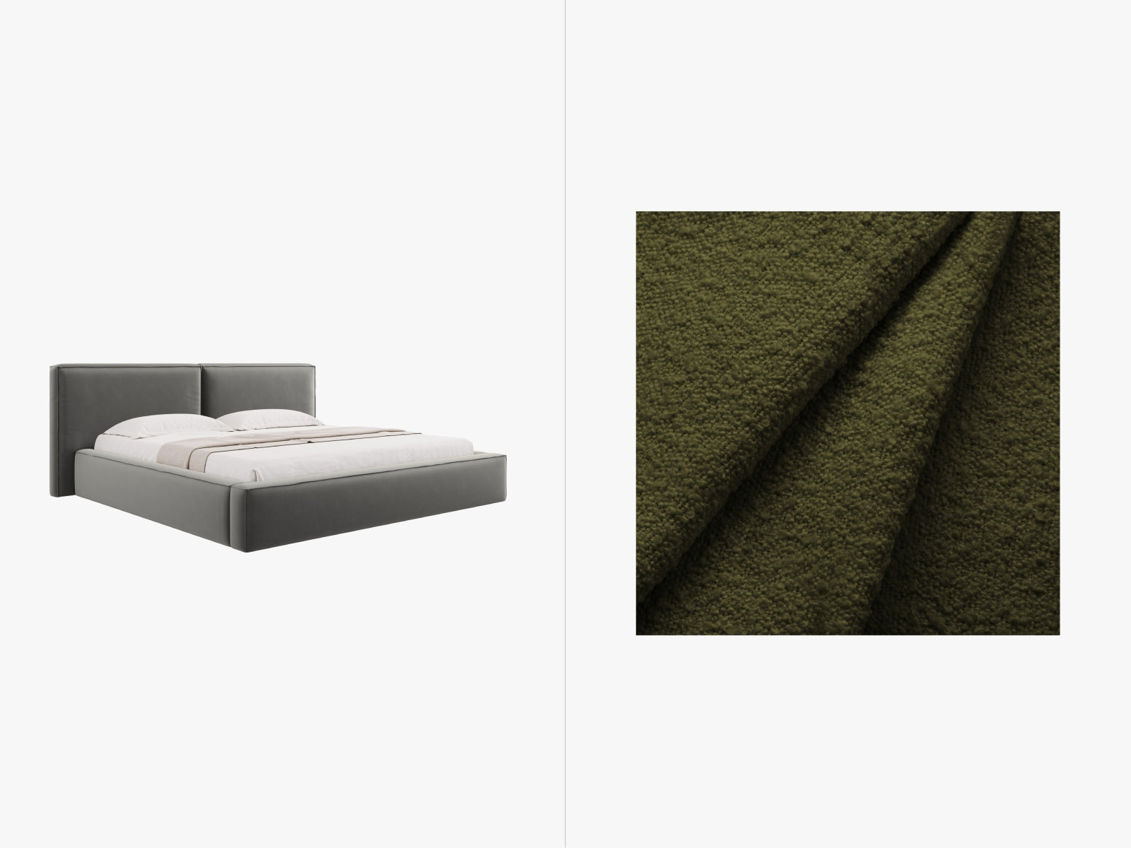 Jodie Boucle Bett mit Stauraum und Headboard 200cm in Dark Olive Green-Baloo präsentiert im Onlineshop von KAQTU Design AG. Bett ist von Micadoni