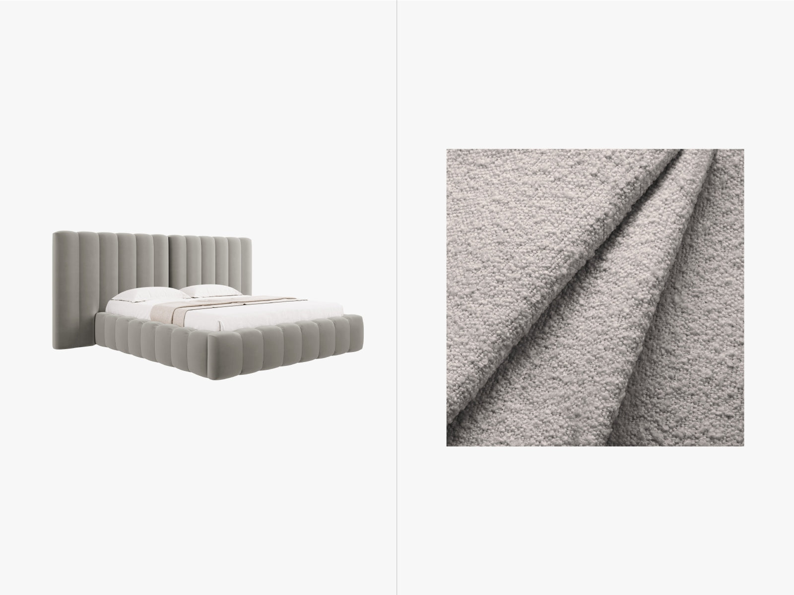 Kelp Boucle Bett mit Stauraum und doppeltem Headboard in Light Grey präsentiert im Onlineshop von KAQTU Design AG. Bett ist von Micadoni