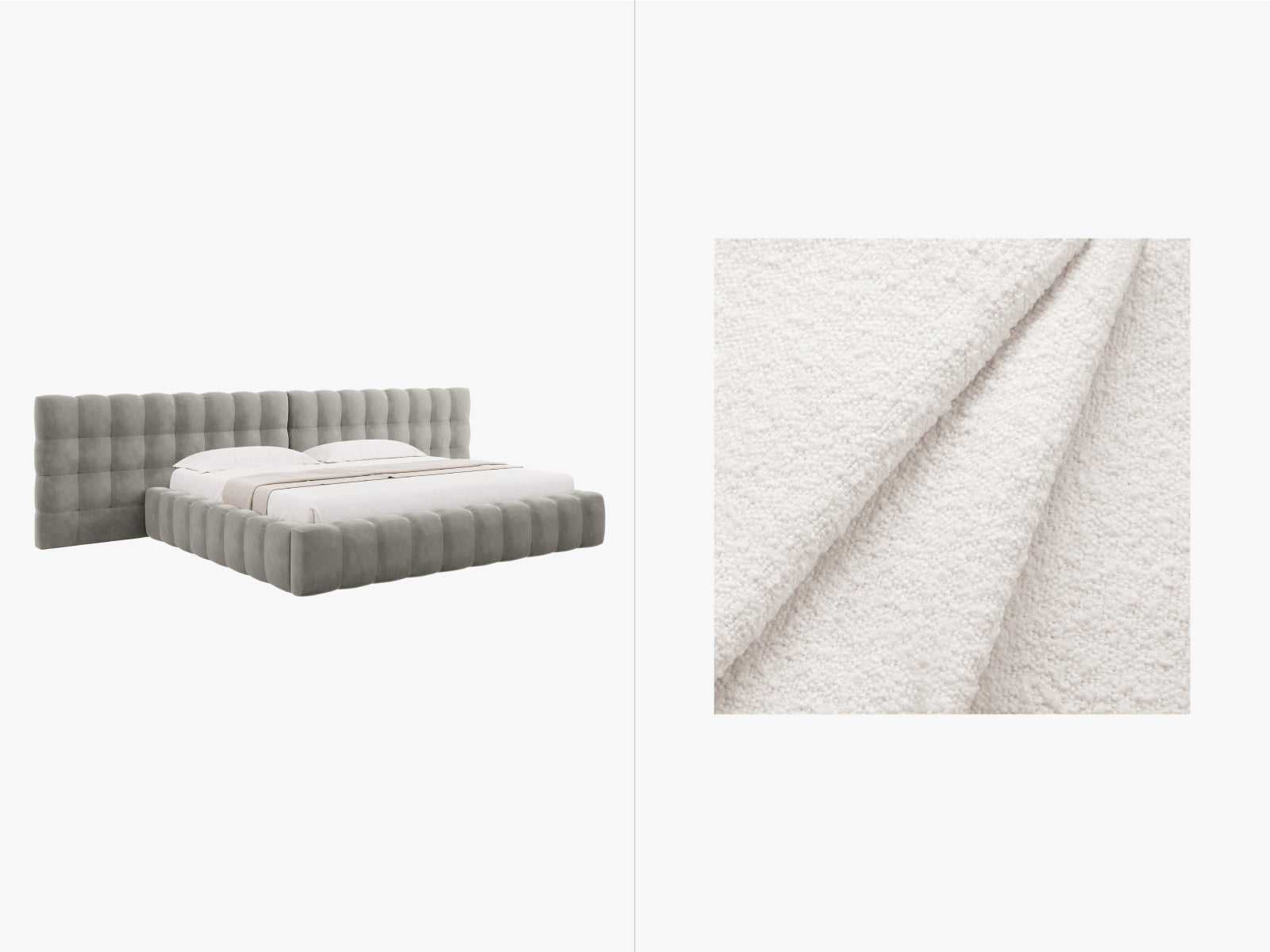 Mamaia Boucle Bett mit Strauaum und doppeltem Headboard 350cm in White/Schwarz präsentiert im Onlineshop von KAQTU Design AG. Bett ist von Micadoni