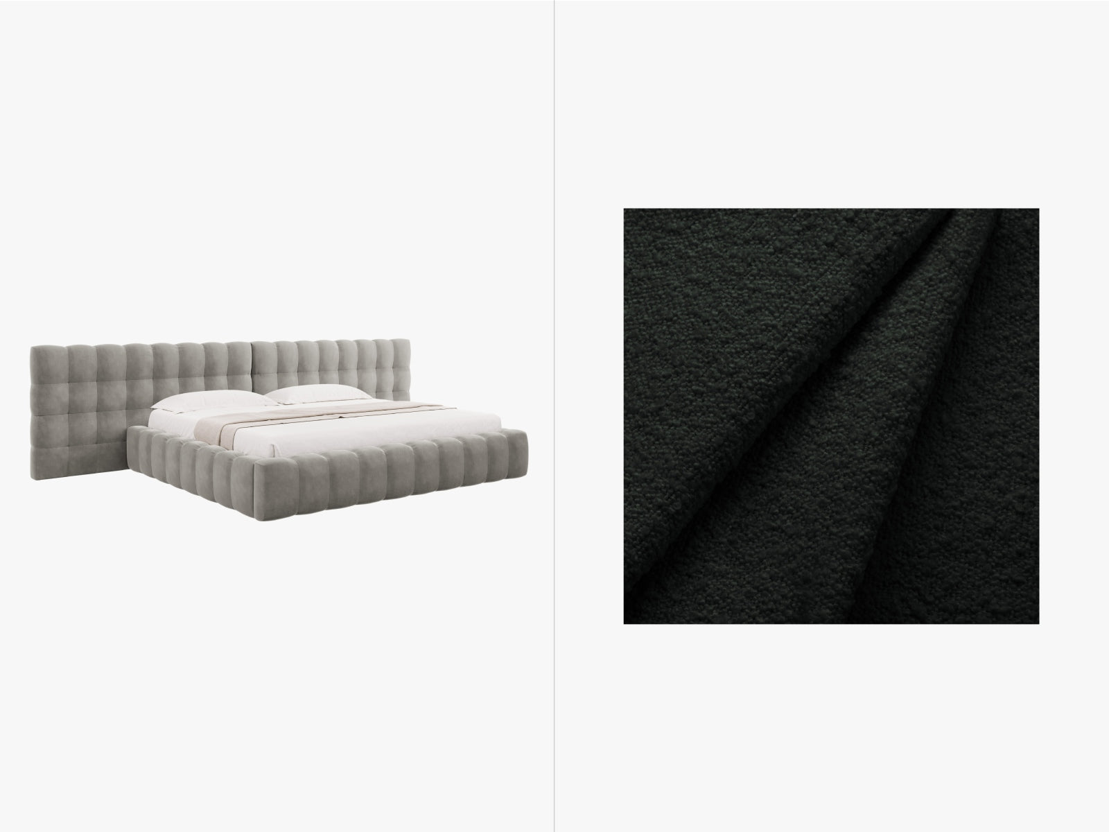 Mamaia Boucle Bett mit Strauaum und doppeltem Headboard 350cm in Black/Schwarz präsentiert im Onlineshop von KAQTU Design AG. Bett ist von Micadoni