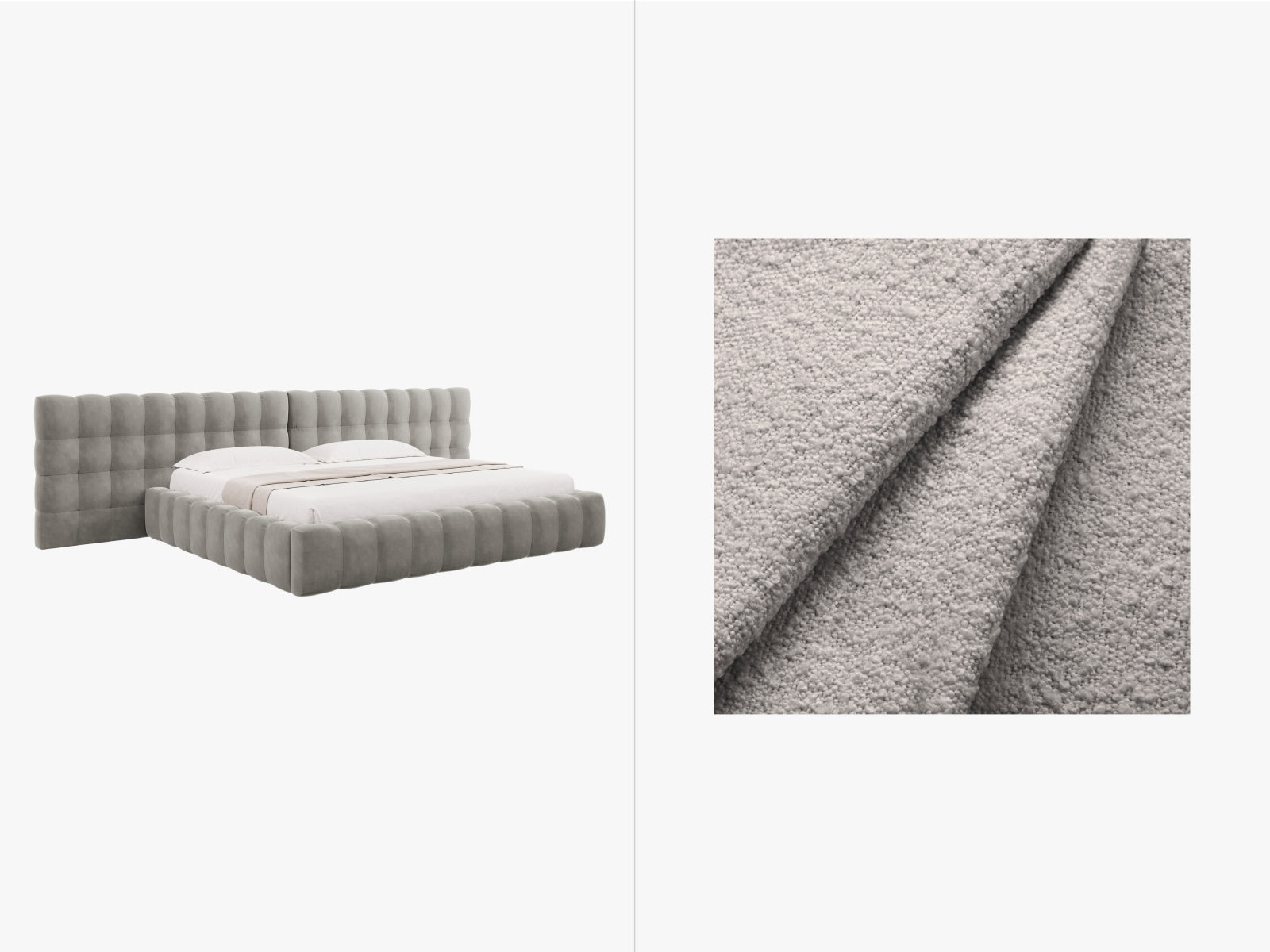 Mamaia Boucle Bett mit Strauaum und doppeltem Headboard 350cm in Light Grey/Schwarz präsentiert im Onlineshop von KAQTU Design AG. Bett ist von Micadoni