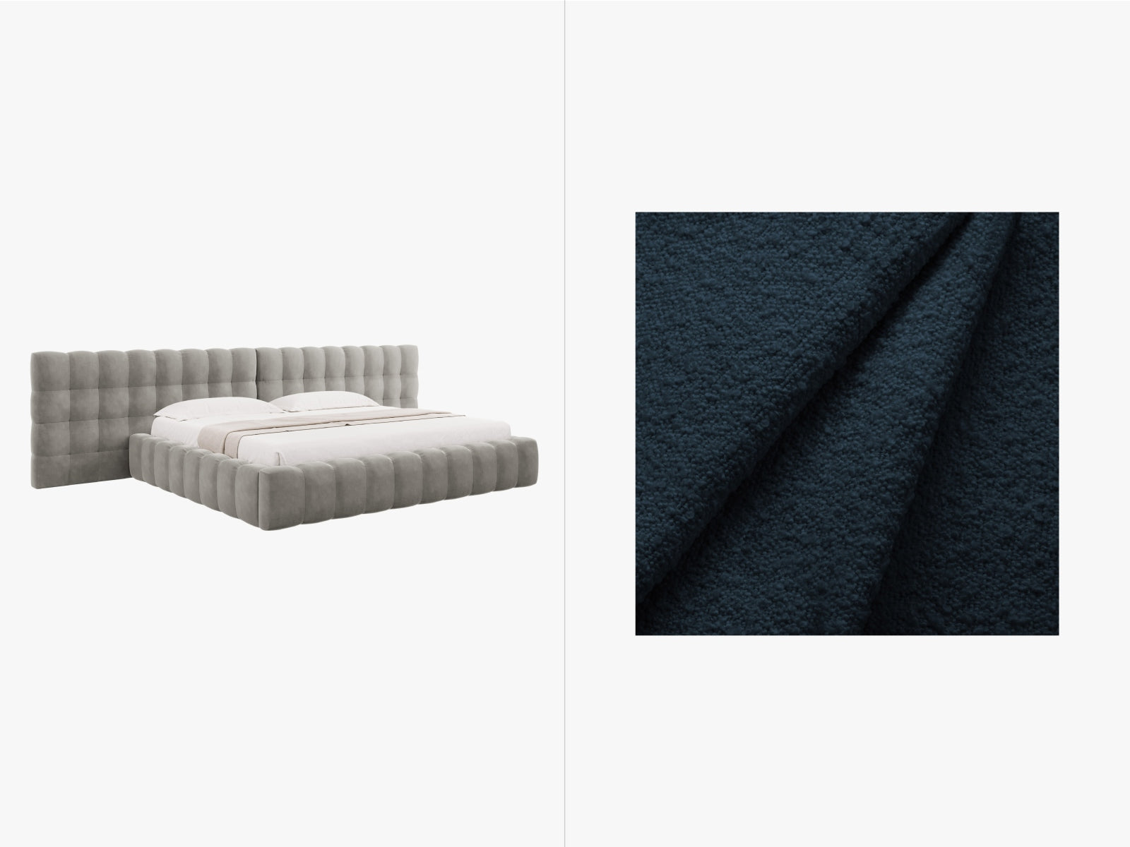 Mamaia Boucle Bett mit Strauaum und doppeltem Headboard 350cm in Dark Blue/Schwarz präsentiert im Onlineshop von KAQTU Design AG. Bett ist von Micadoni