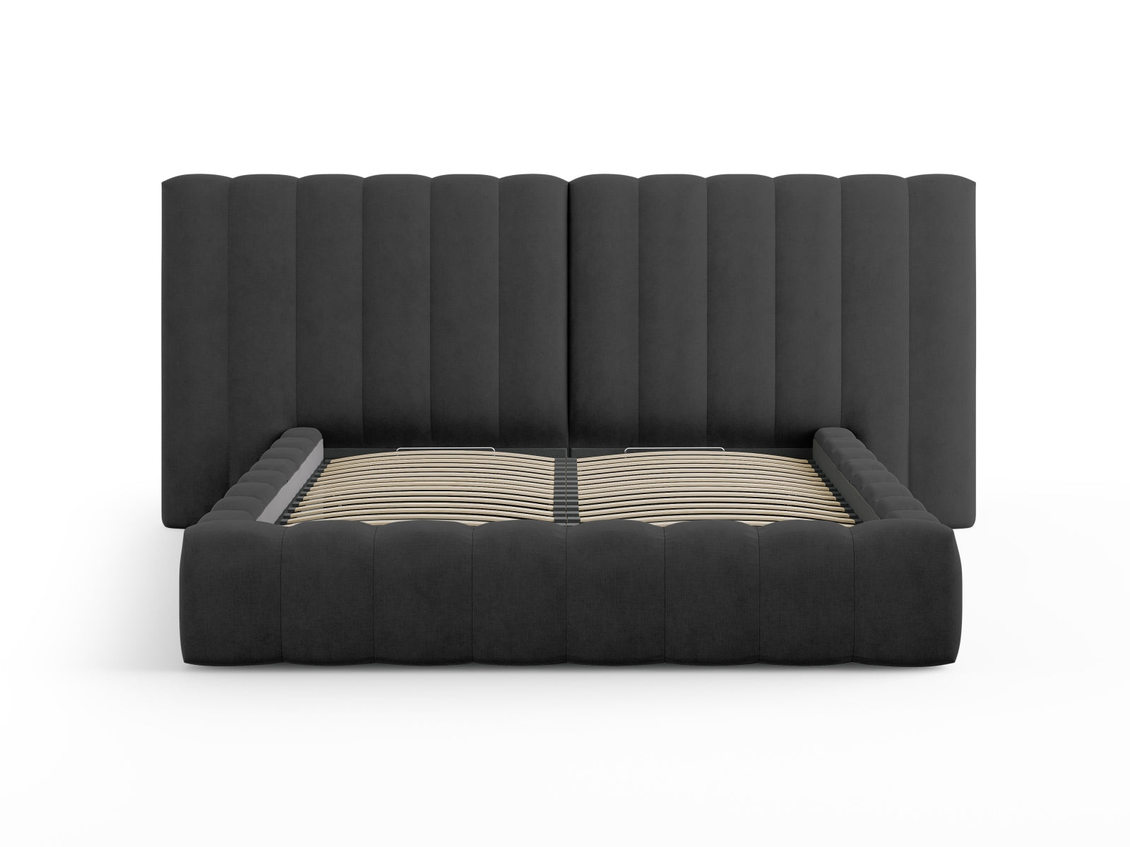 Entdecken Sie das Kelp Bett von Micadoni: stilvolles Design, praktischer Stauraum und ein elegantes doppeltes Headboard für erholsamen Schlaf.