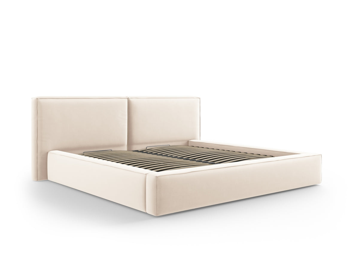 Jodie Bett mit Stauraum und doppeltem Headboard 200cm in Light Beige-Bluvel präsentiert im Onlineshop von KAQTU Design AG. Bett ist von Micadoni