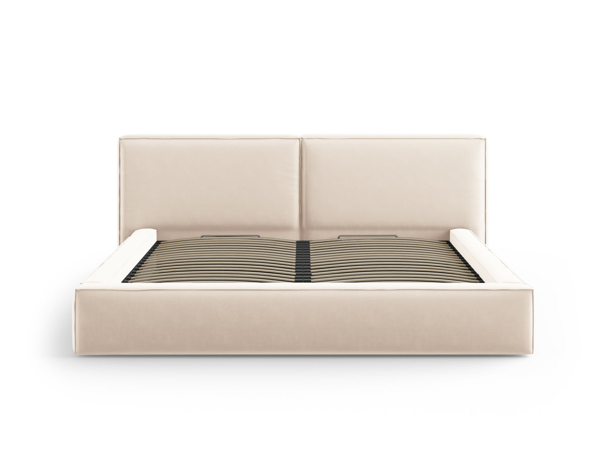 Jodie Bett mit Stauraum und doppeltem Headboard 200cm in Light Beige-Bluvel präsentiert im Onlineshop von KAQTU Design AG. Bett ist von Micadoni