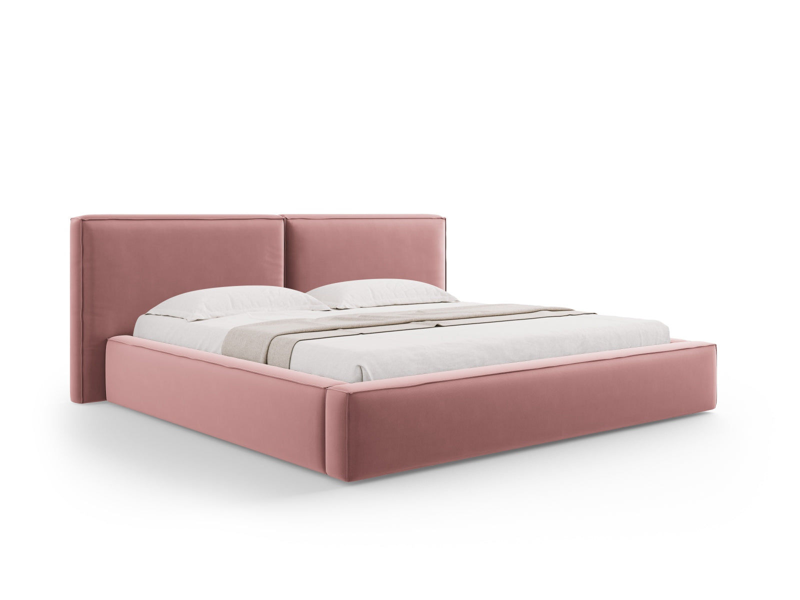 Jodie Velour Bett mit Strauaum und doppeltem Headboard 251cm in Pink präsentiert im Onlineshop von KAQTU Design AG. Bett ist von Micadoni