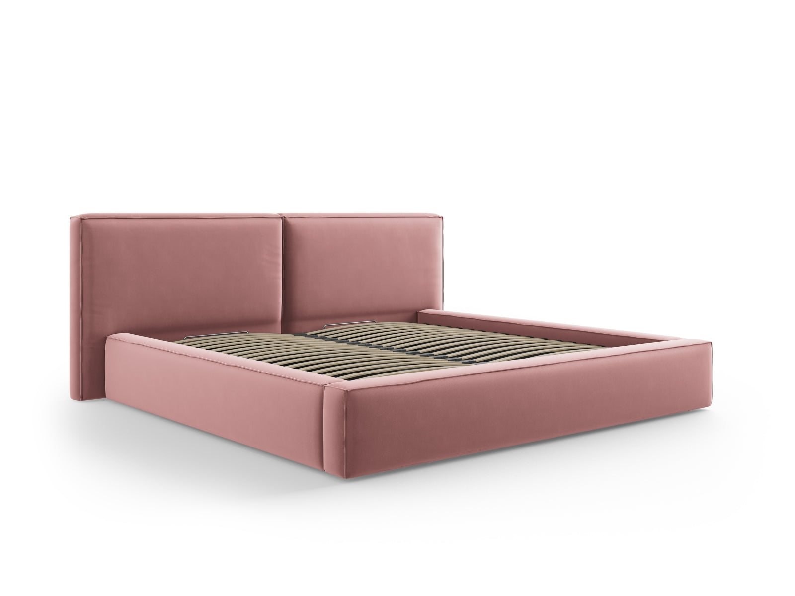 Erleben Sie das luxuriöse Jodie Velour Bett von Micadoni, das mit seinem doppelten Headboard und cleverem Stauraum für stilvollen Komfort in Ihrem Schlafzimmer sorgt.
