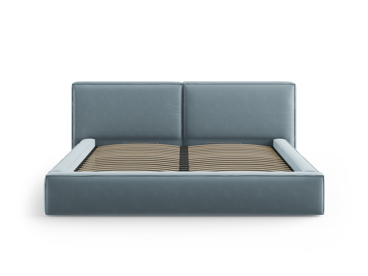 Jodie Bett mit Stauraum und doppeltem Headboard 200cm in Light Blue-Bluvel präsentiert im Onlineshop von KAQTU Design AG. Bett ist von Micadoni