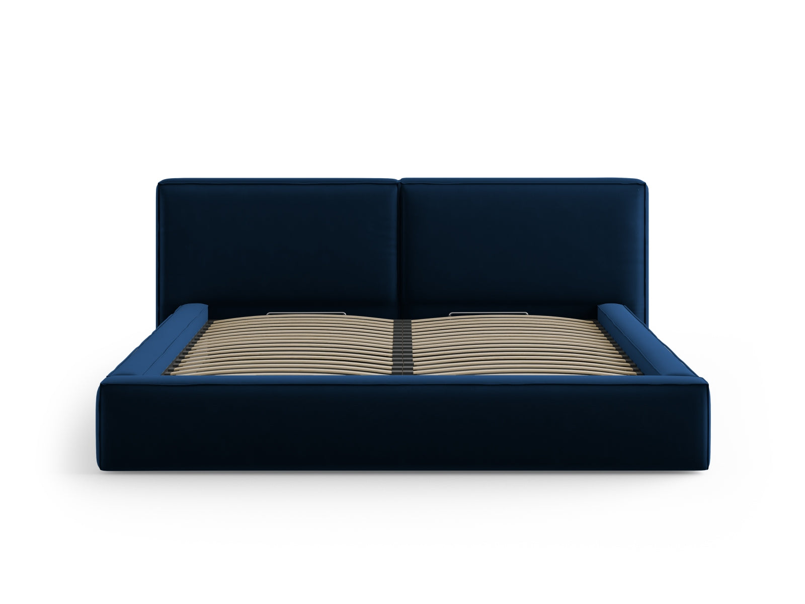 Elegantes Jodie Velour Bett in Royal Blue mit praktischem Stauraum und doppeltem Kopfteil, ideal für stilvolle Schlafzimmer.